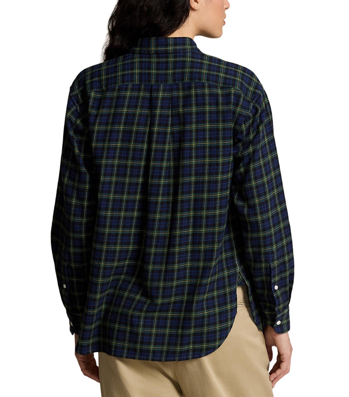 Women's Relaxed Fit Plaid Cotton Shirt Navy/Green Multi