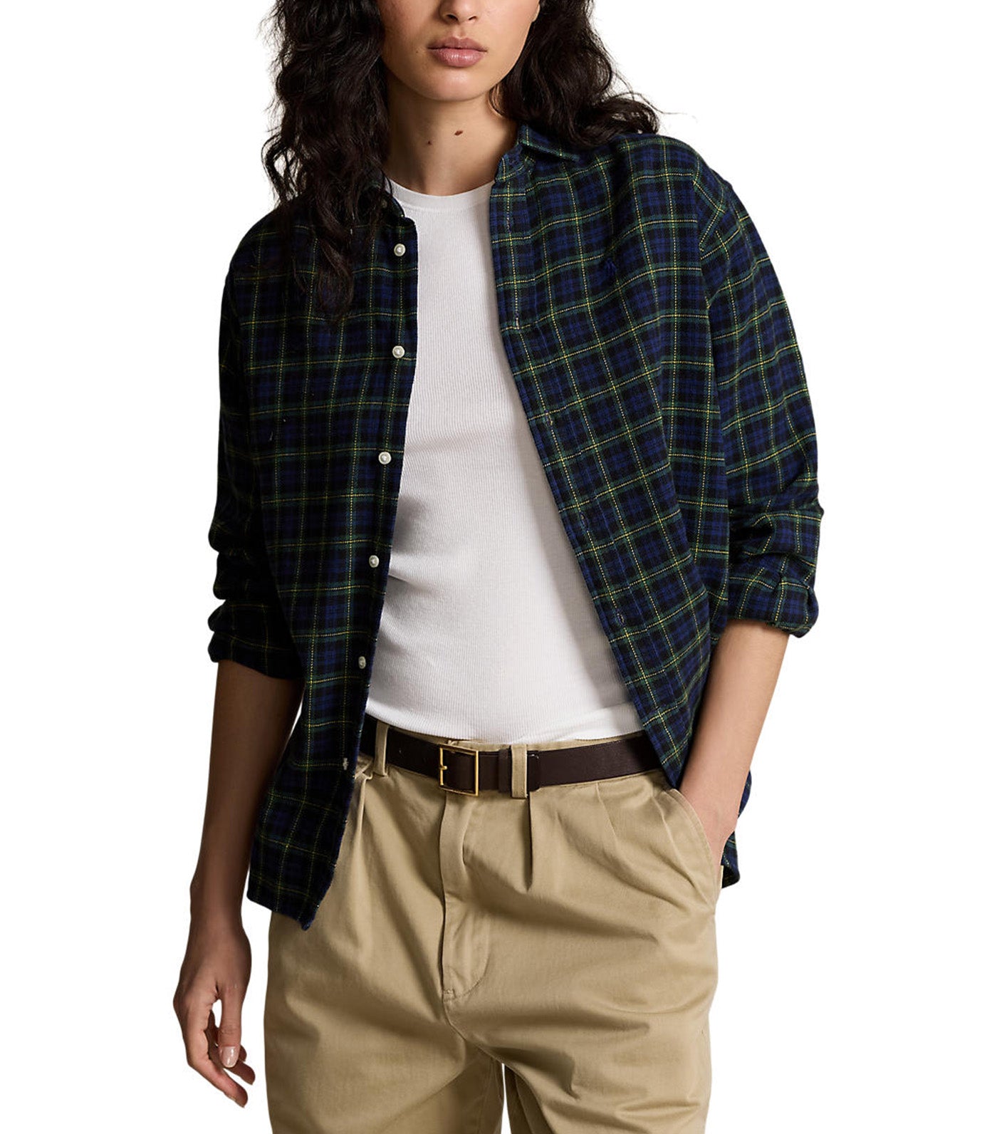 Women's Relaxed Fit Plaid Cotton Shirt Navy/Green Multi