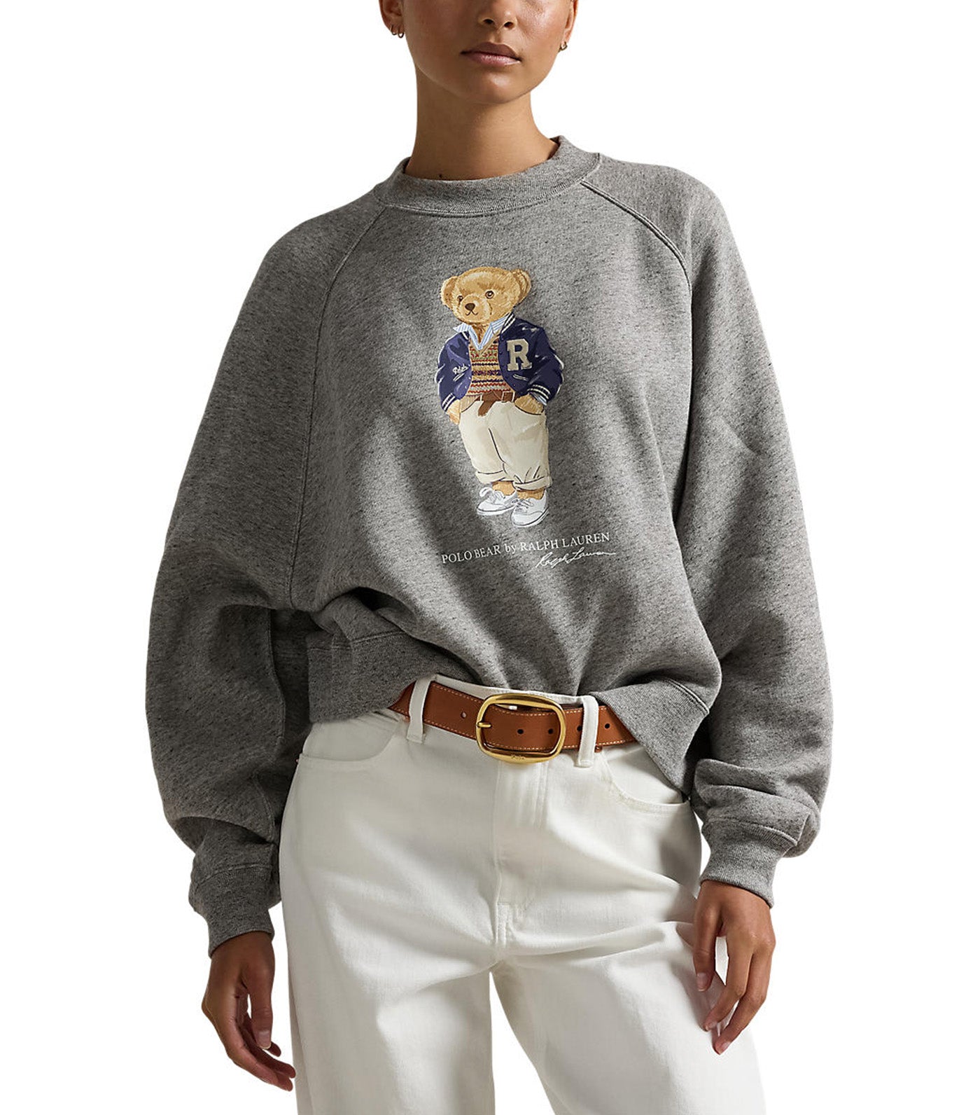 Women's Polo Bear Oversize Fleece Crewneck Gray Heather