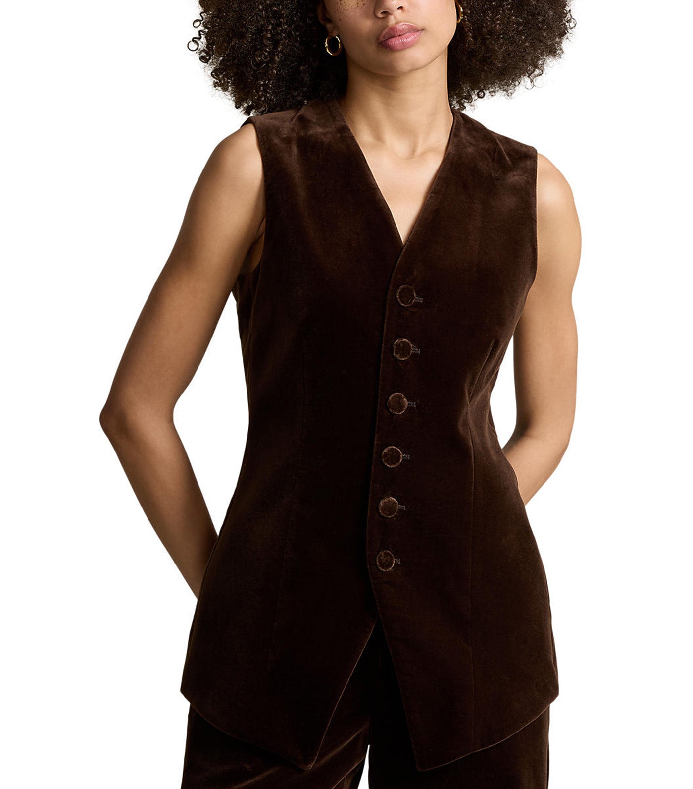 Women's Long Velvet Vest Brown