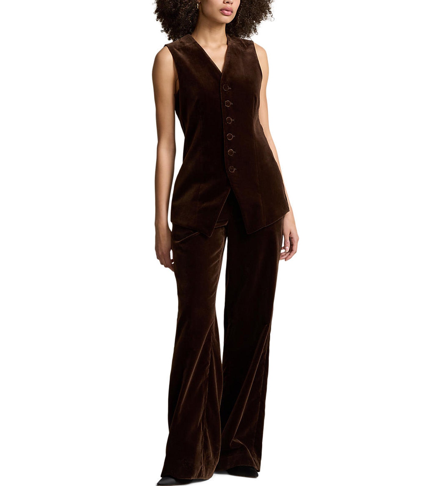 Women's Long Velvet Vest Brown