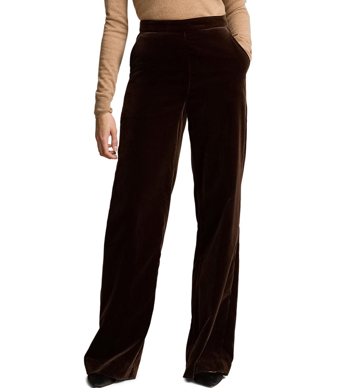 Women's Stretch-Cotton Velvet Wide-Leg Pant Brown