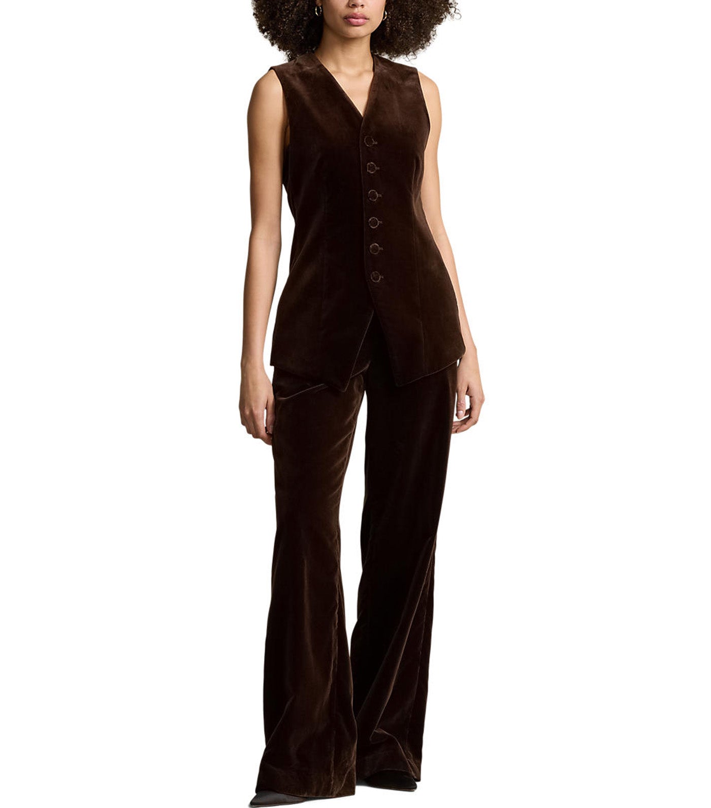 Women's Stretch-Cotton Velvet Wide-Leg Pant Brown