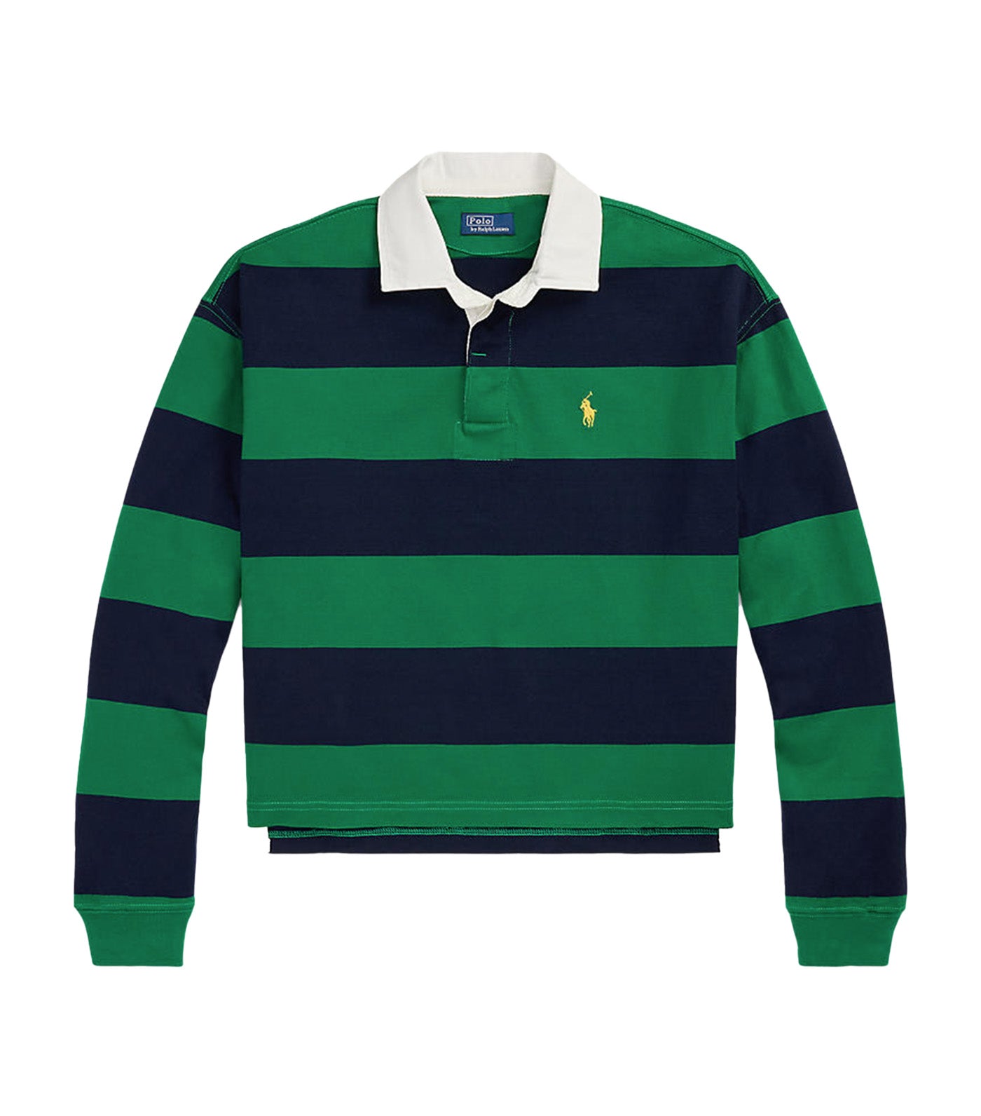 Women's Striped Cropped Jersey Rugby Shirt Green/Navy