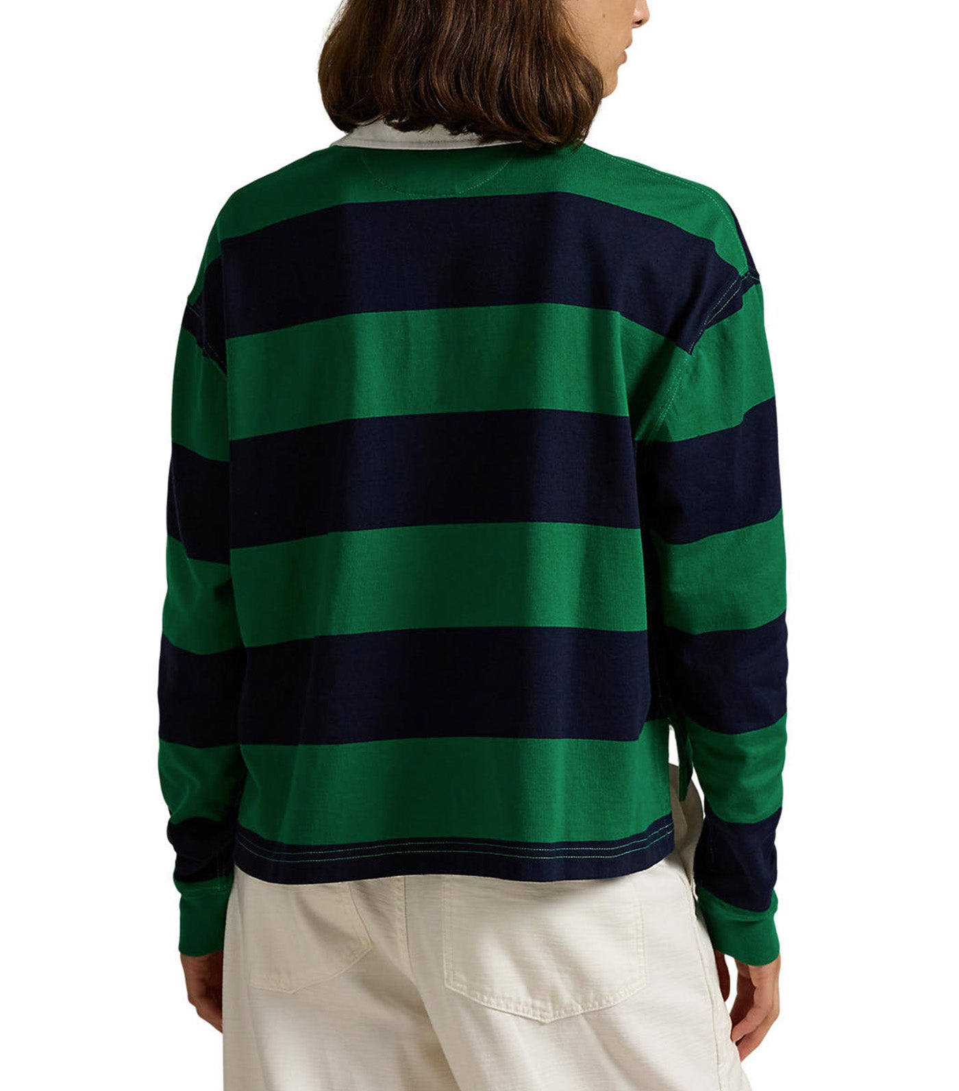 Women's Striped Cropped Jersey Rugby Shirt Green/Navy