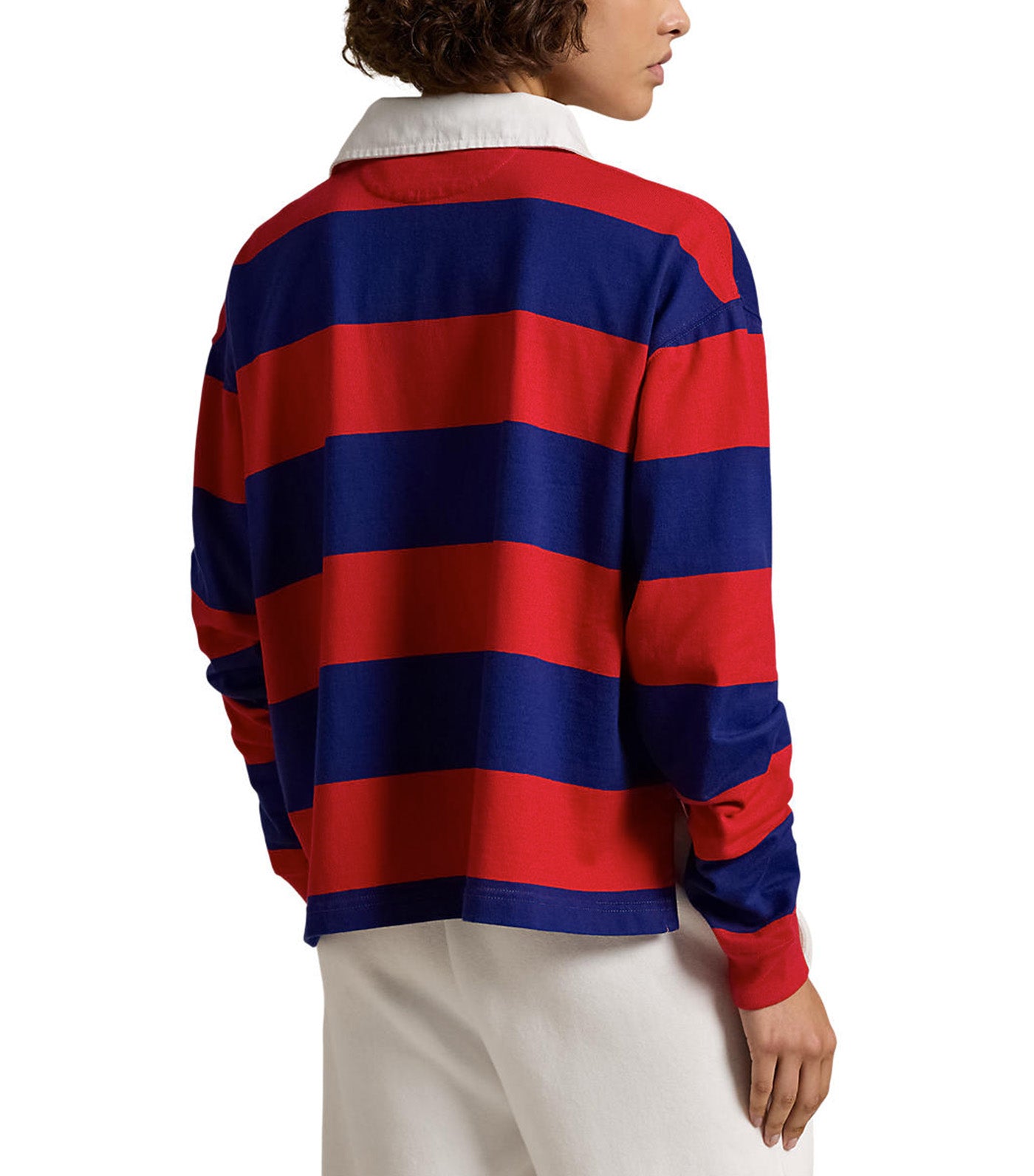 Women's Striped Cropped Jersey Rugby Shirt Red/Blue