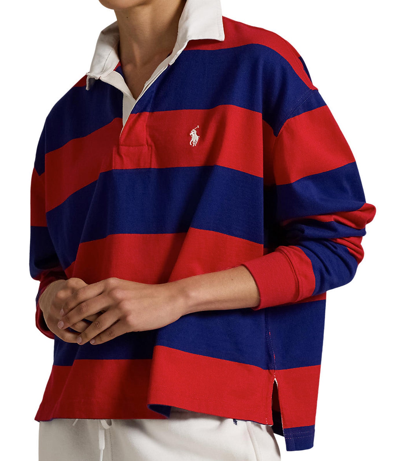 Women's Striped Cropped Jersey Rugby Shirt Red/Blue