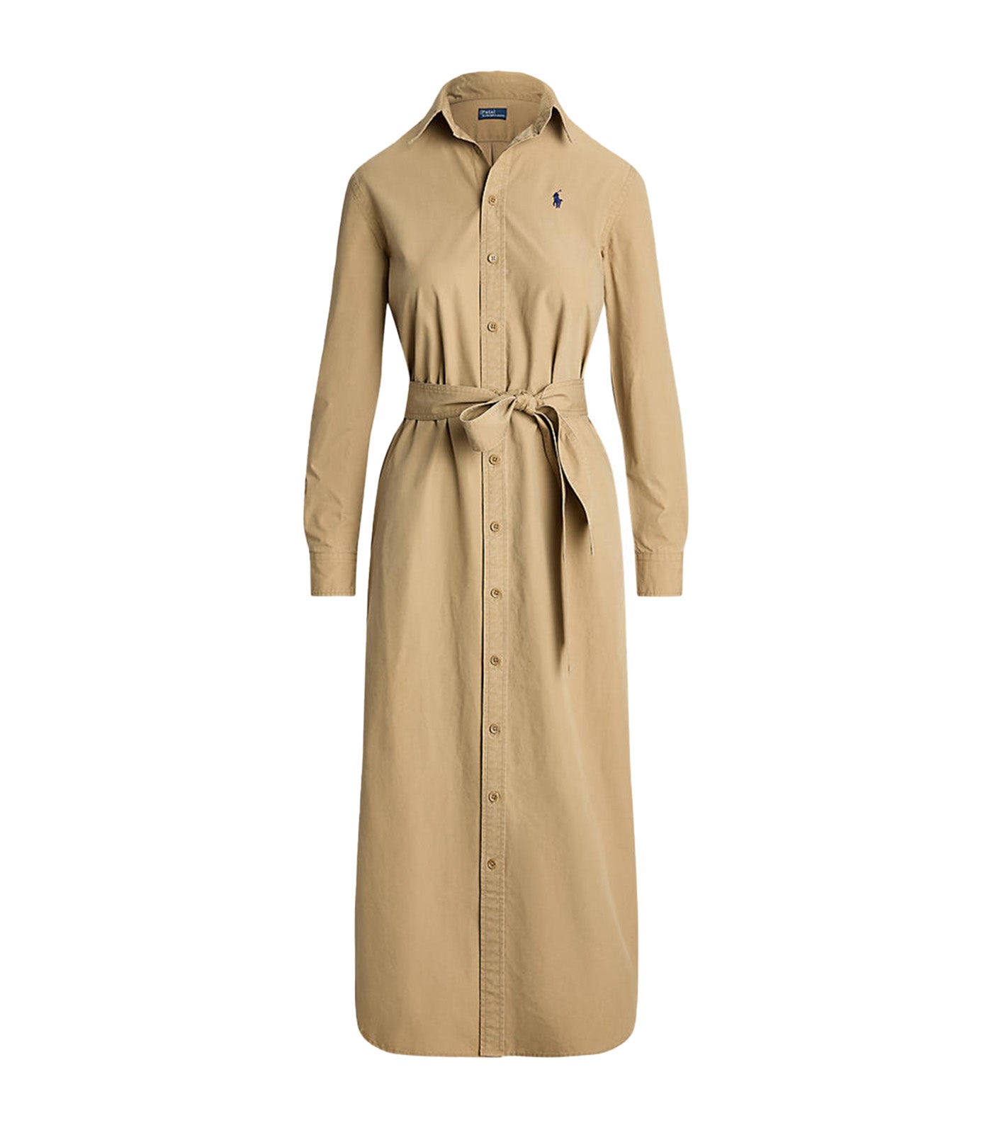 Women's Belted Cotton Midi Shirtdress Khaki