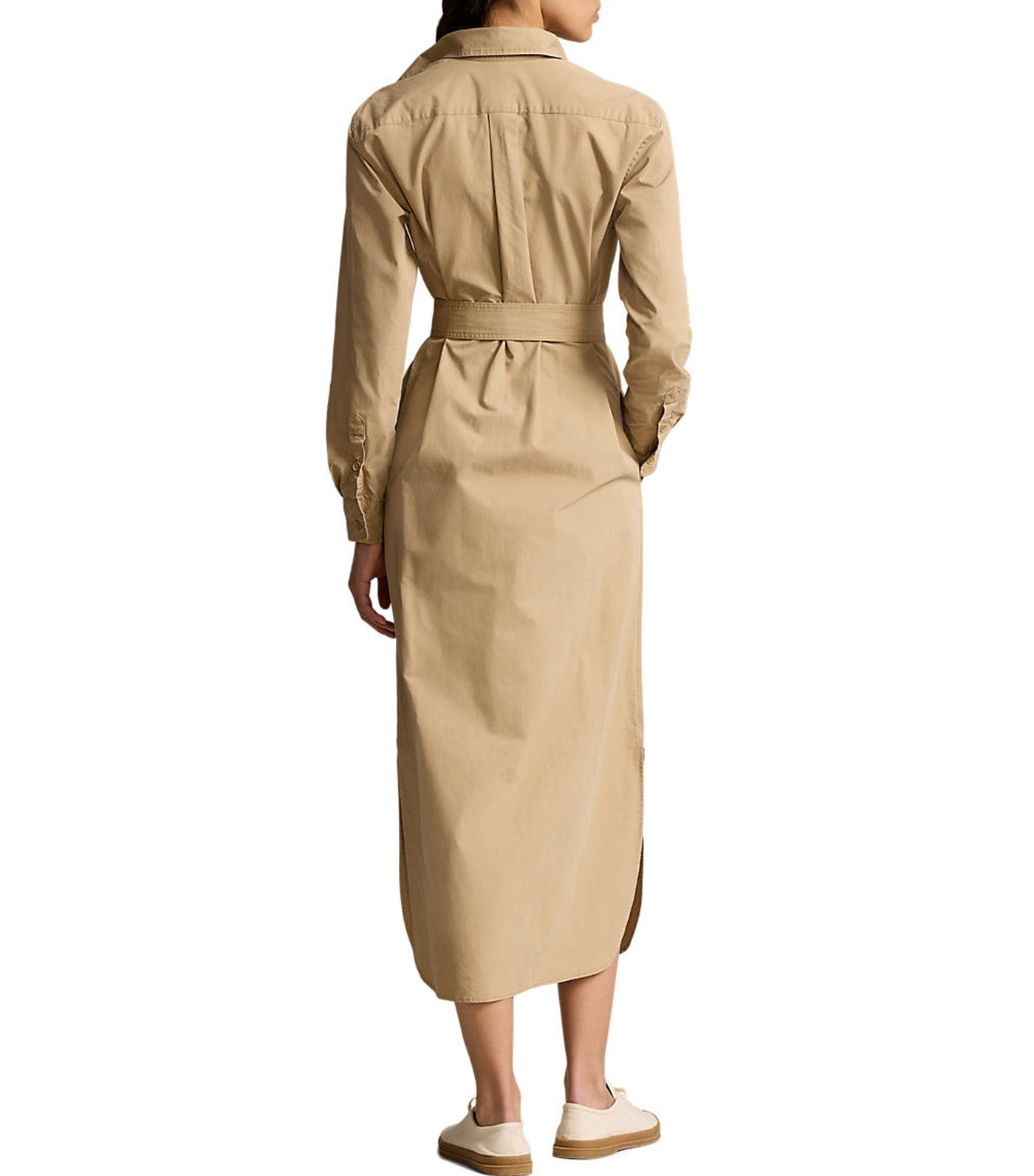 Women's Belted Cotton Midi Shirtdress Khaki