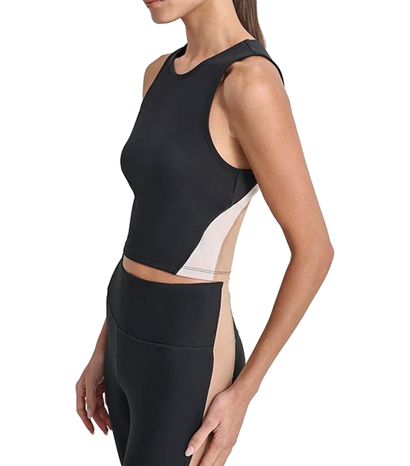 Balance Compression Colorblock Crop Tank Black/Praline/Oat