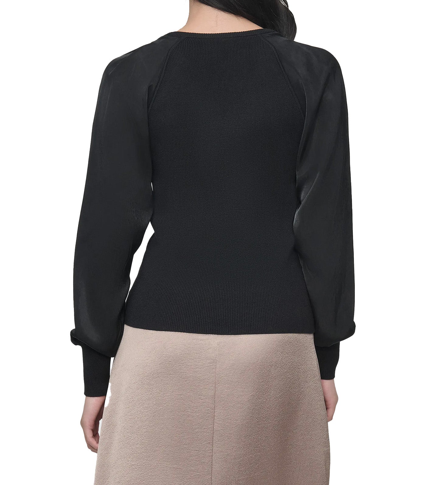 Long Sleeve Mix Media V-Neck Sweater Black