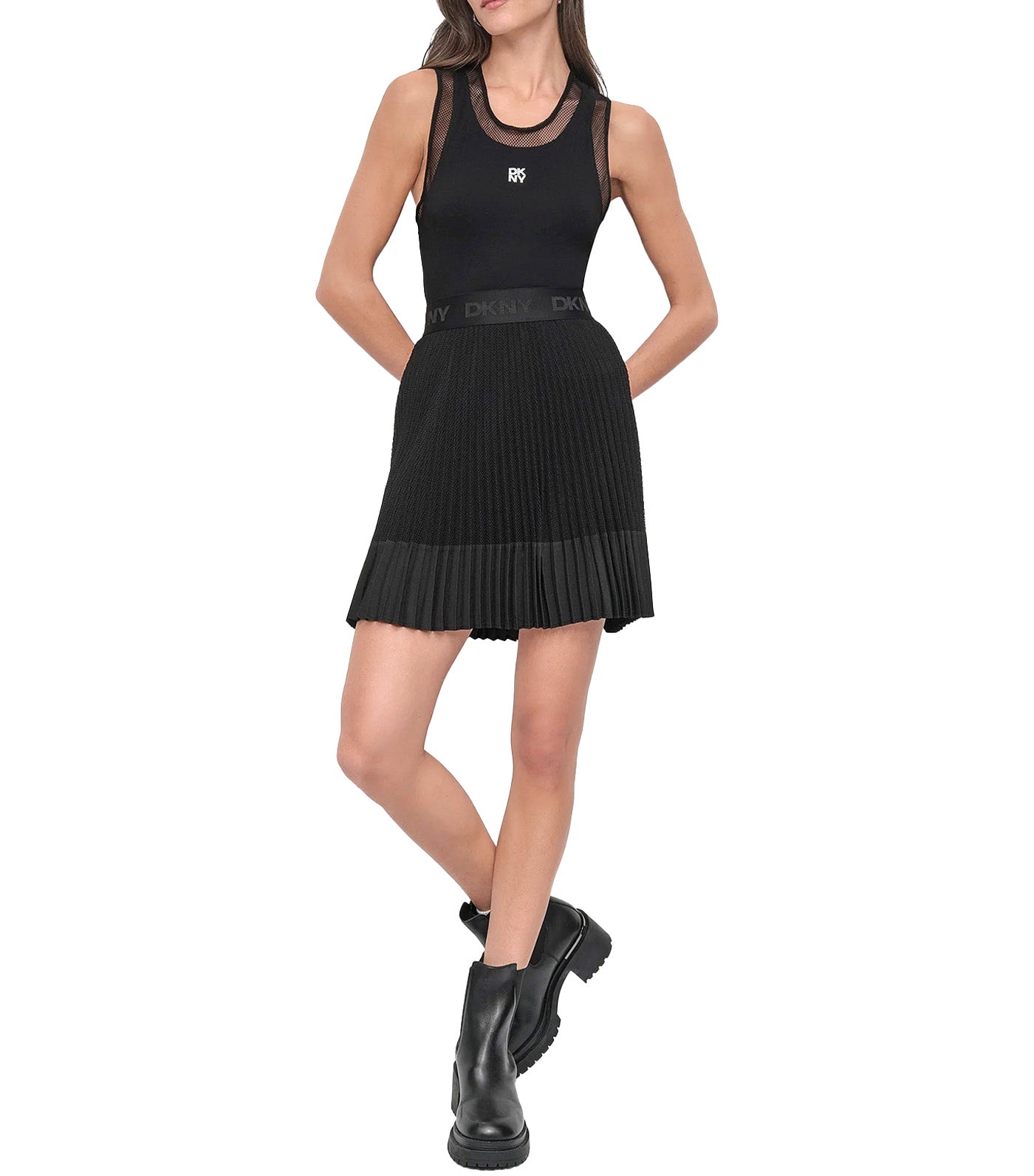 Pleated Mix Media Mini Skirt Black