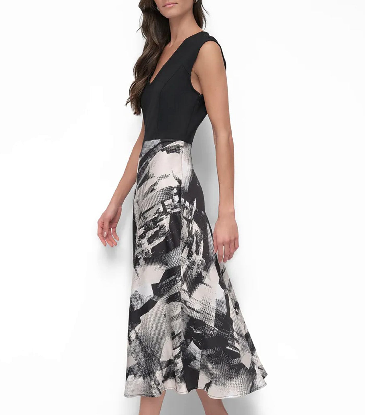 Mix Media Printed Dress Black