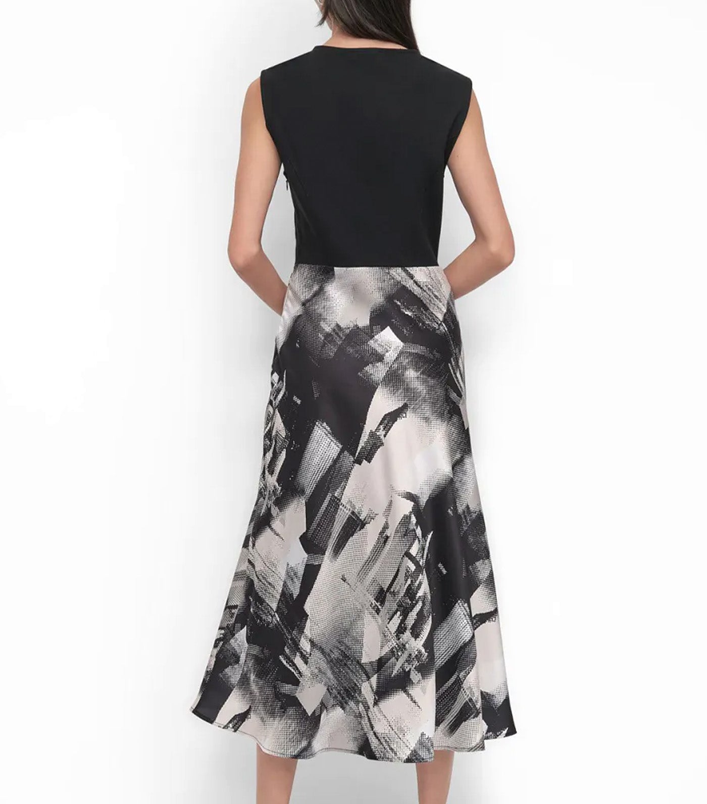 Mix Media Printed Dress Black
