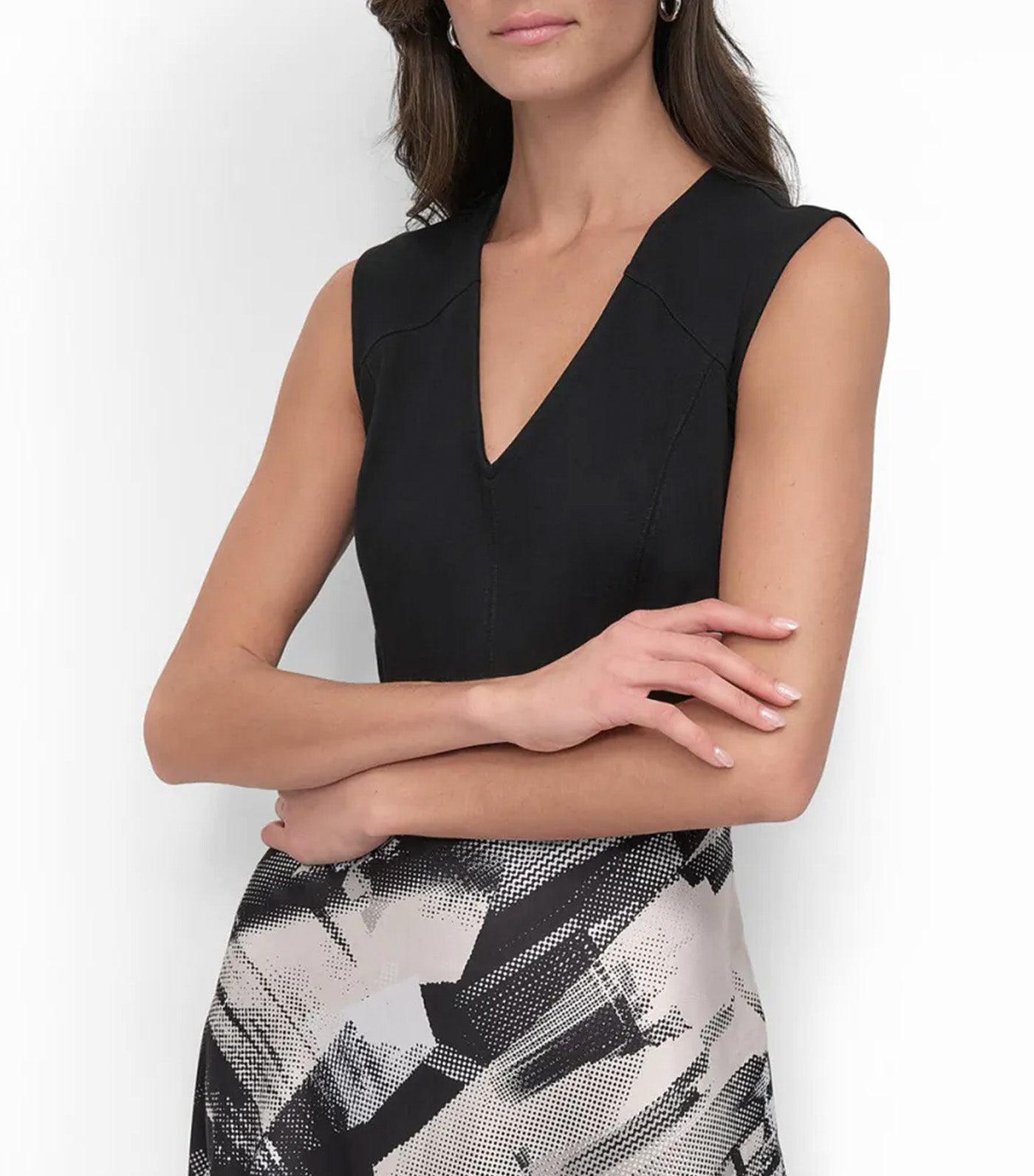 Mix Media Printed Dress Black