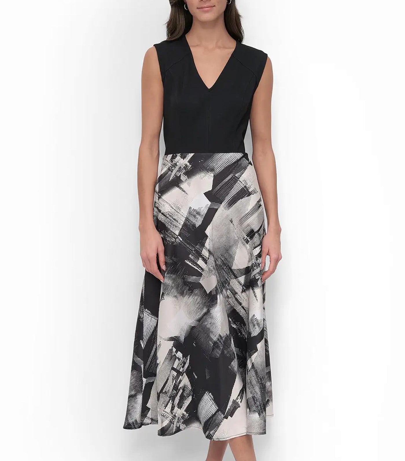 Mix Media Printed Dress Black