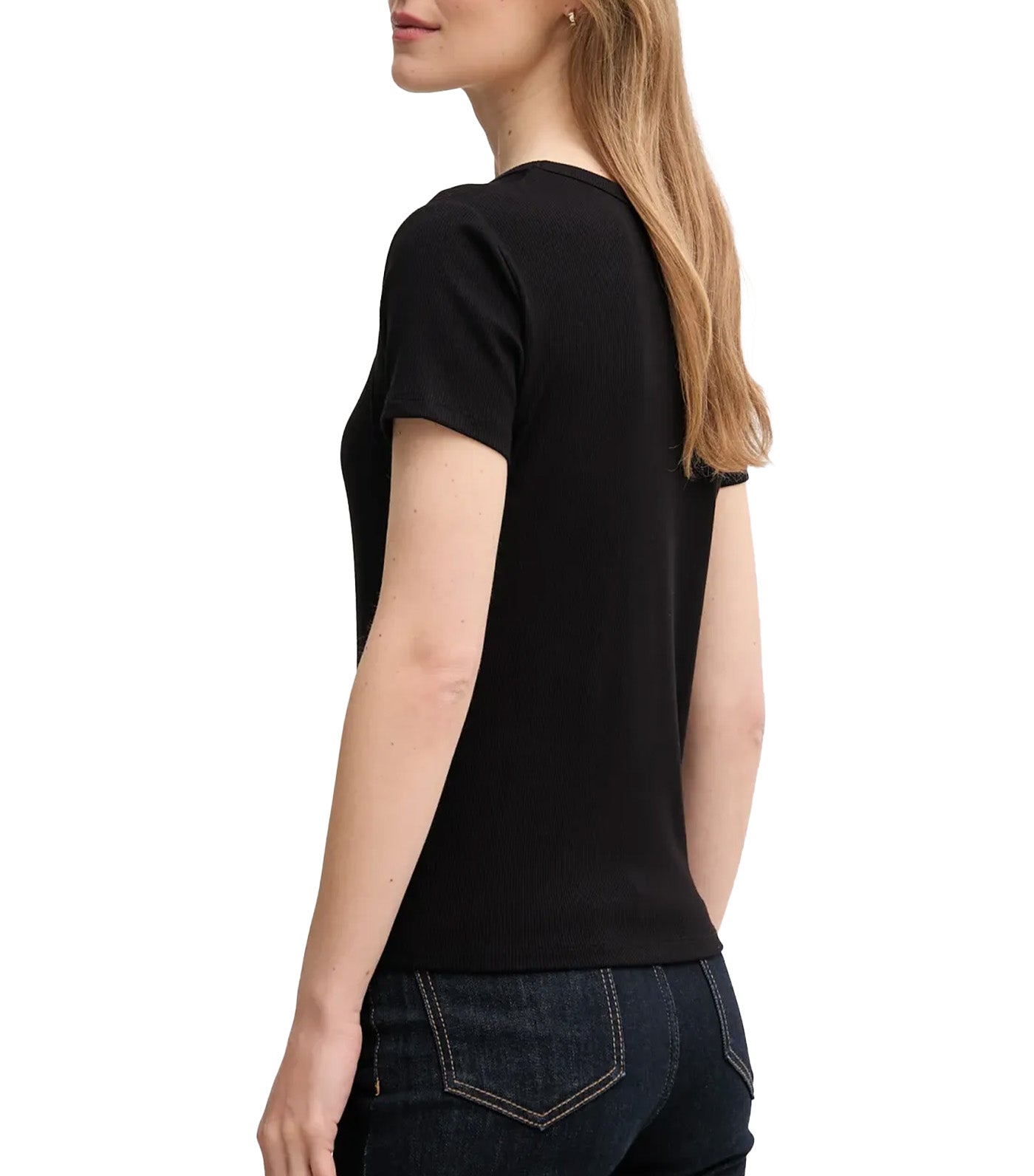 Short Sleeve Twist Neck Rib Knit Top