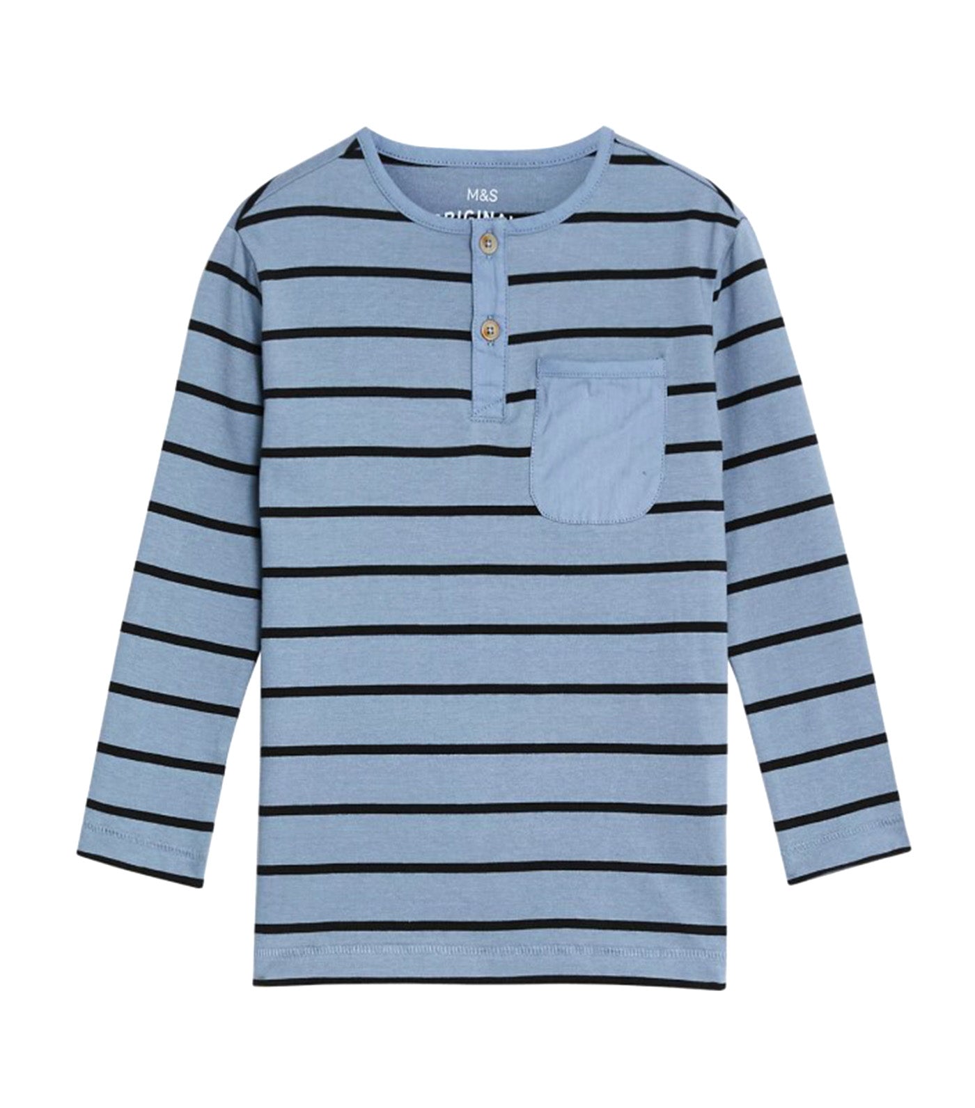 Pure Cotton Breton Striped Henley Top Gray