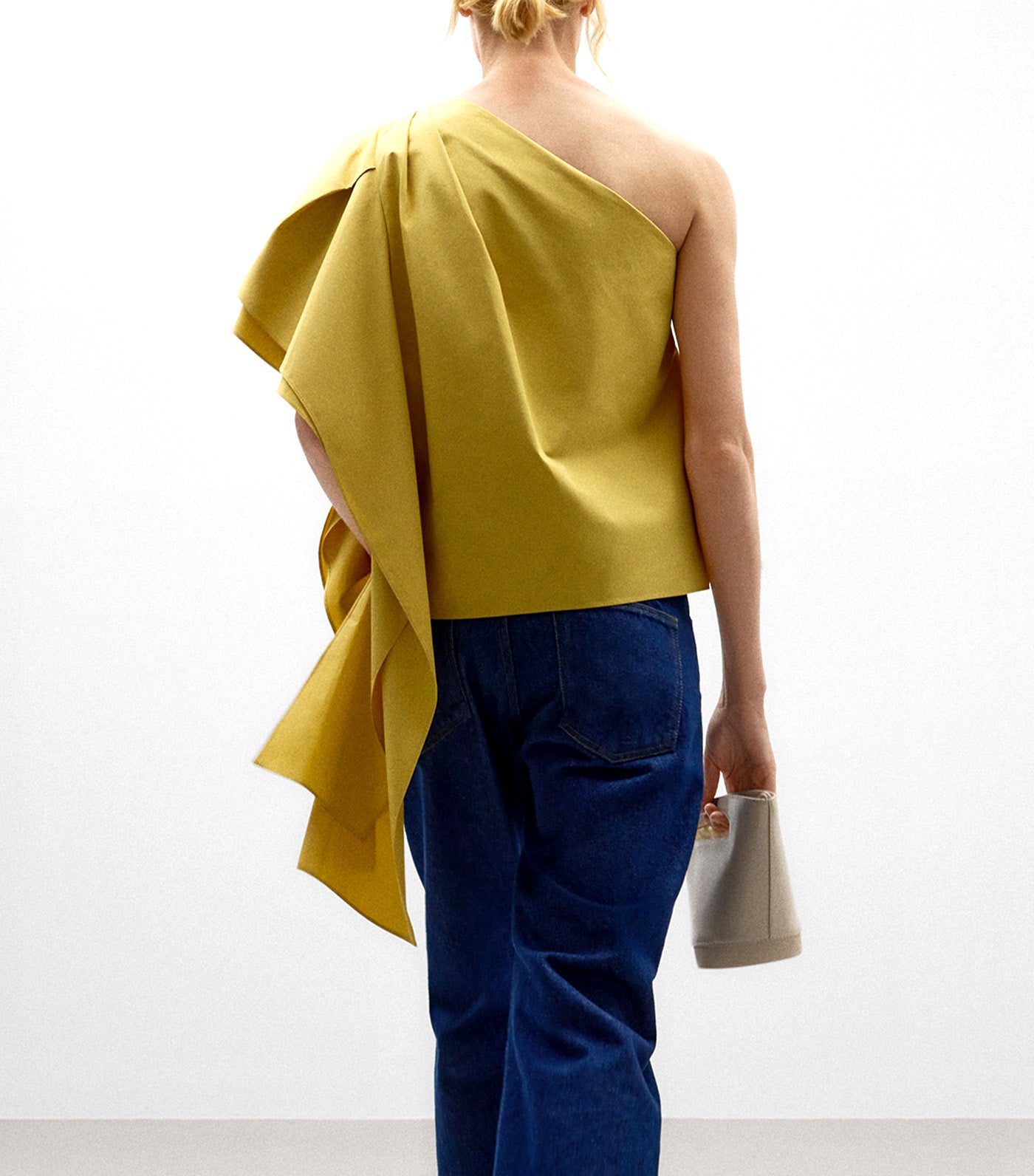 Asymmetrical Top with Side Ruffle Yellow