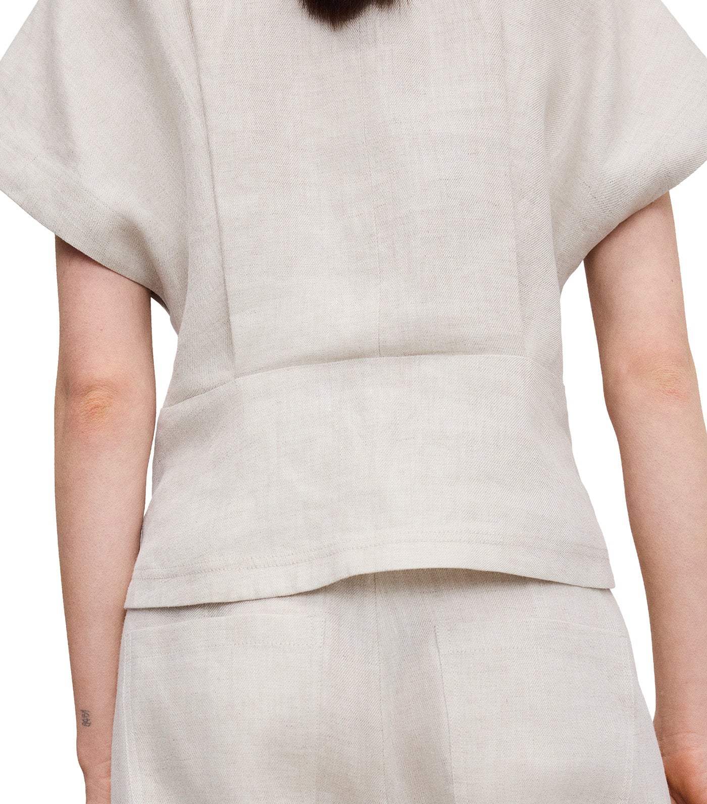 Linen Japanese Sleeve Semi-Fitted Top Stone
