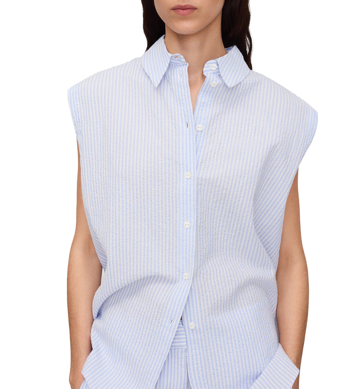 Seersucker Striped Armhole Sleeve Shirt Blue Stripe