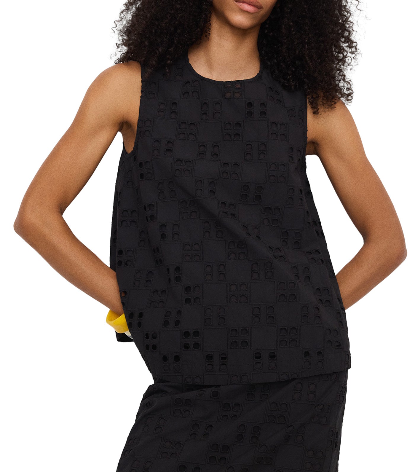 Poplin Top With English Embroidery Black