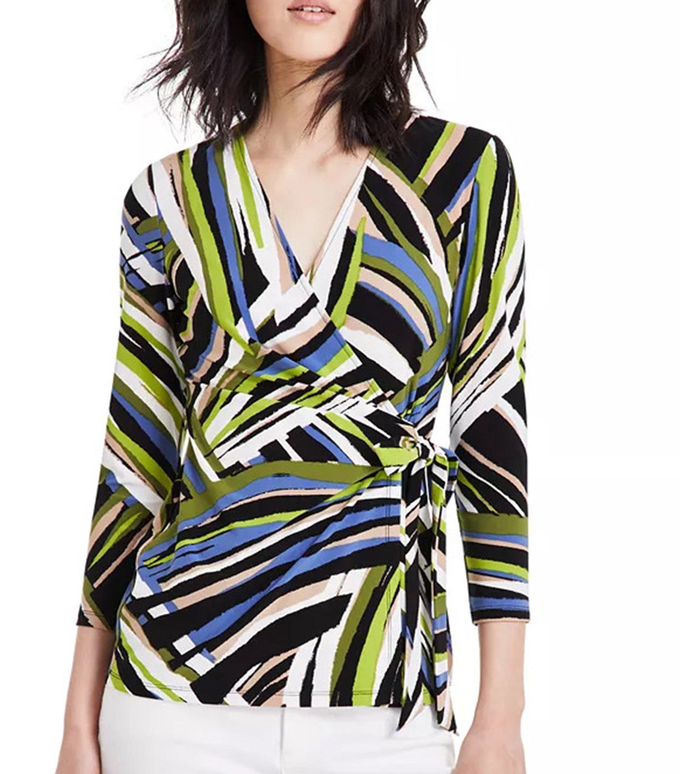 Women's 3/4-Sleeve Wrap Top Anne Black/Bay Leaf Multi