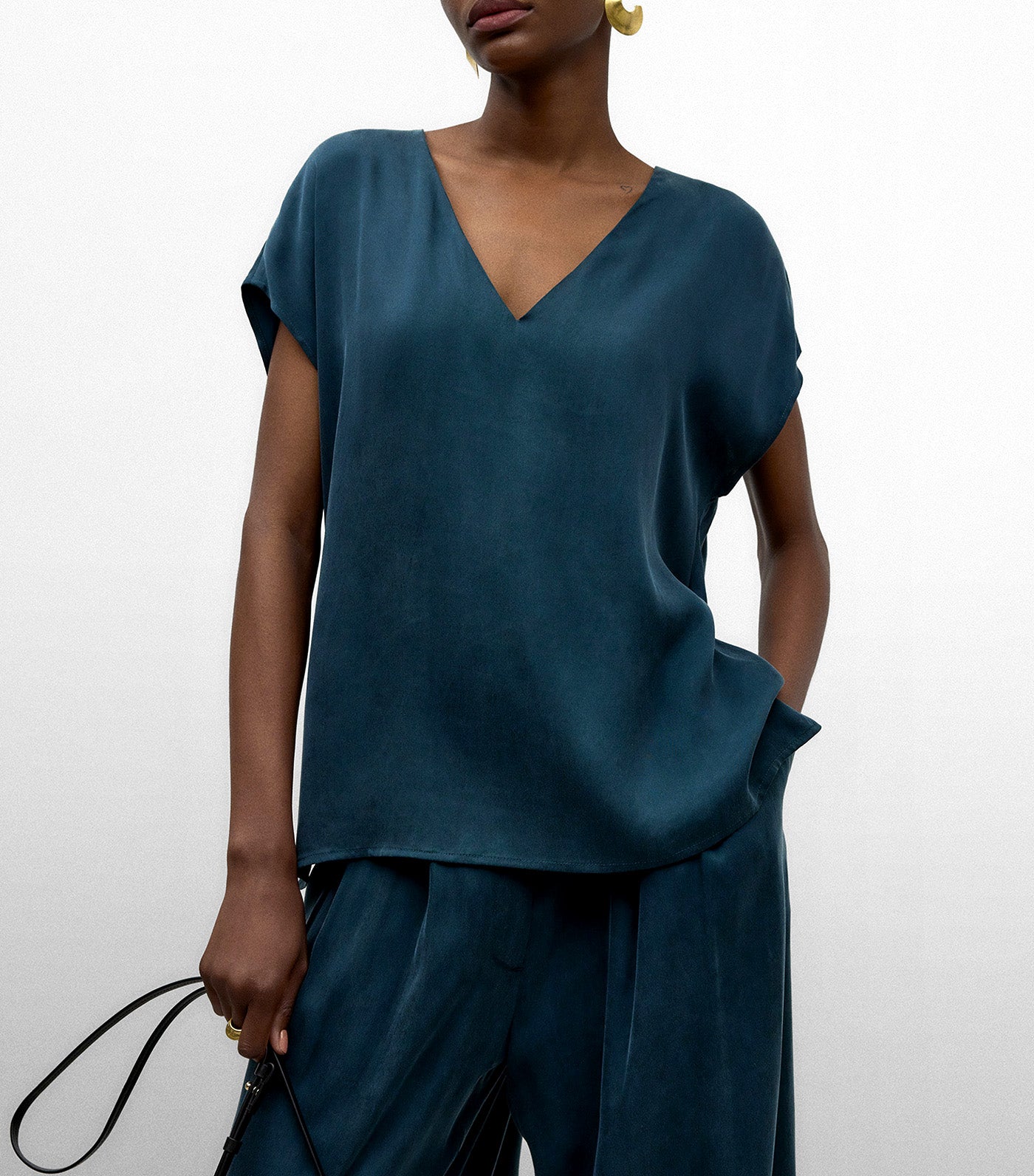 V-Neck Top Petrol Blue