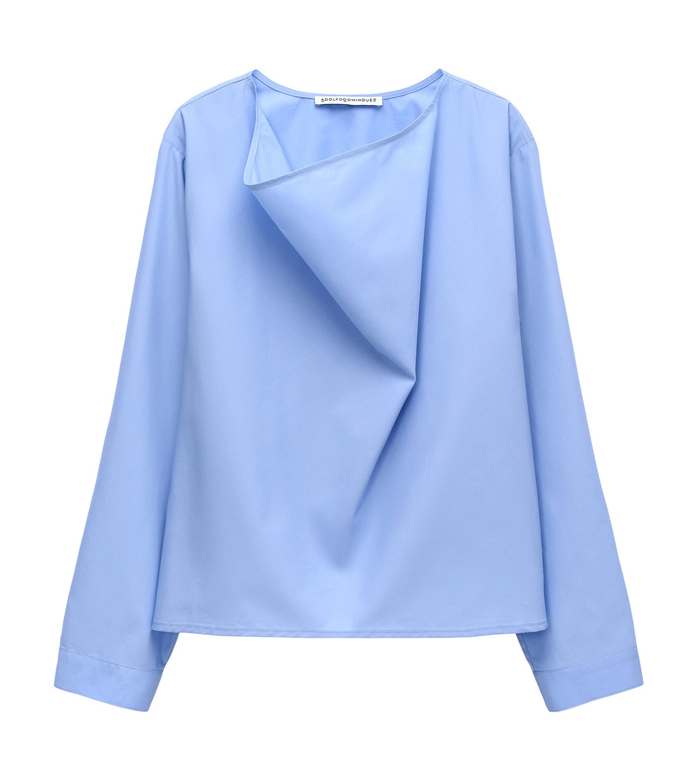 Draped Boat Neckline Blouse Light Blue