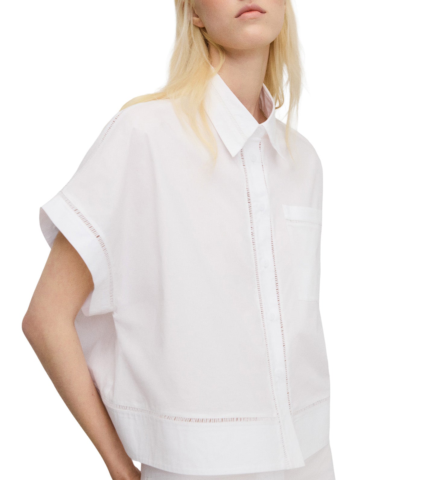 Cotton Shirt with Lace Trim White