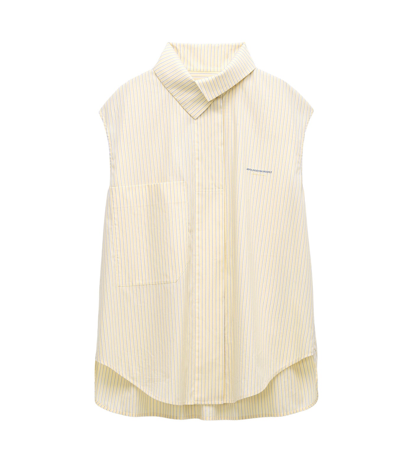 Cotton Wrap Funnel Neck Striped Shirt Yellow Stripe