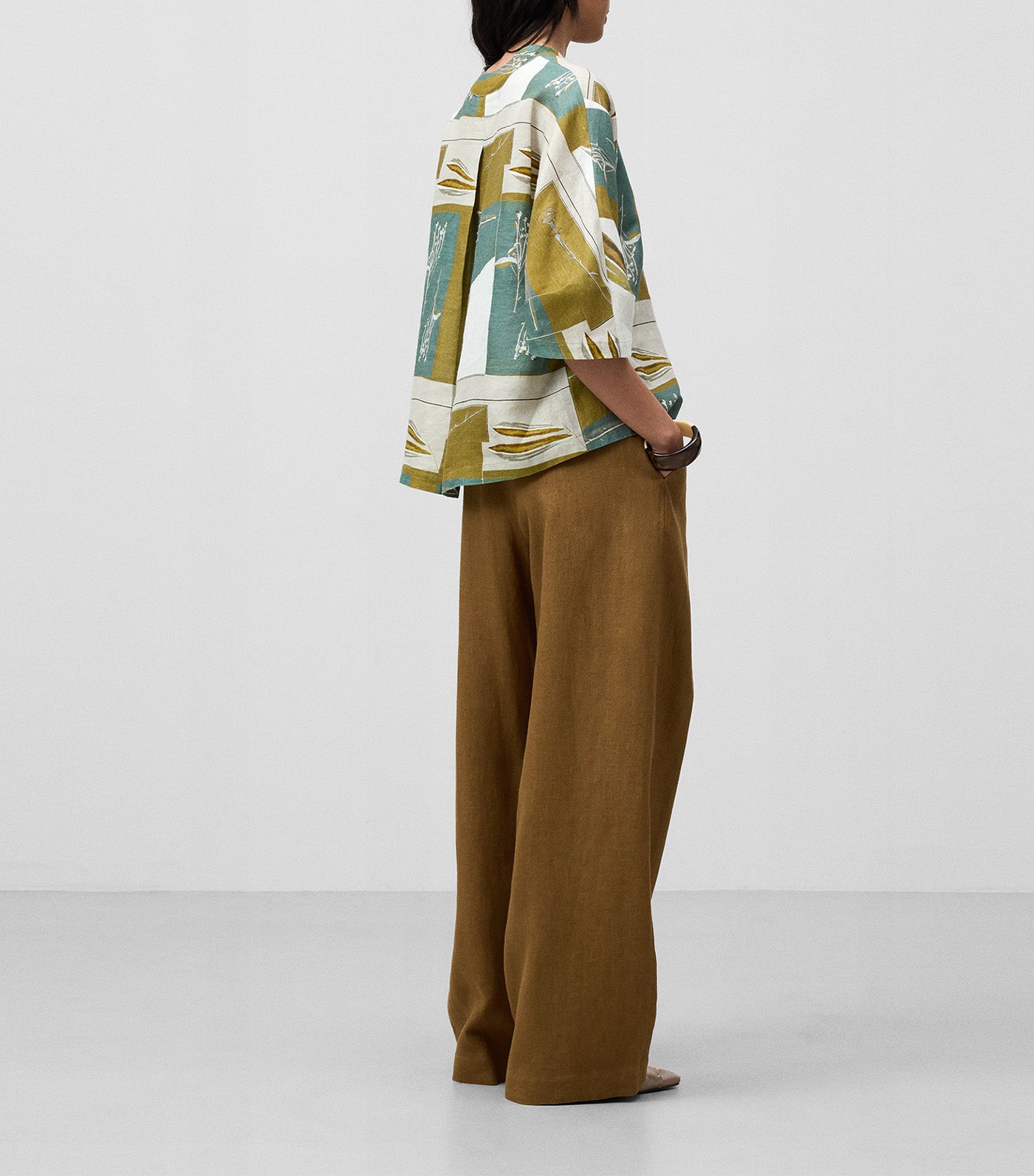 European Linen Printed Blouse Flower Print