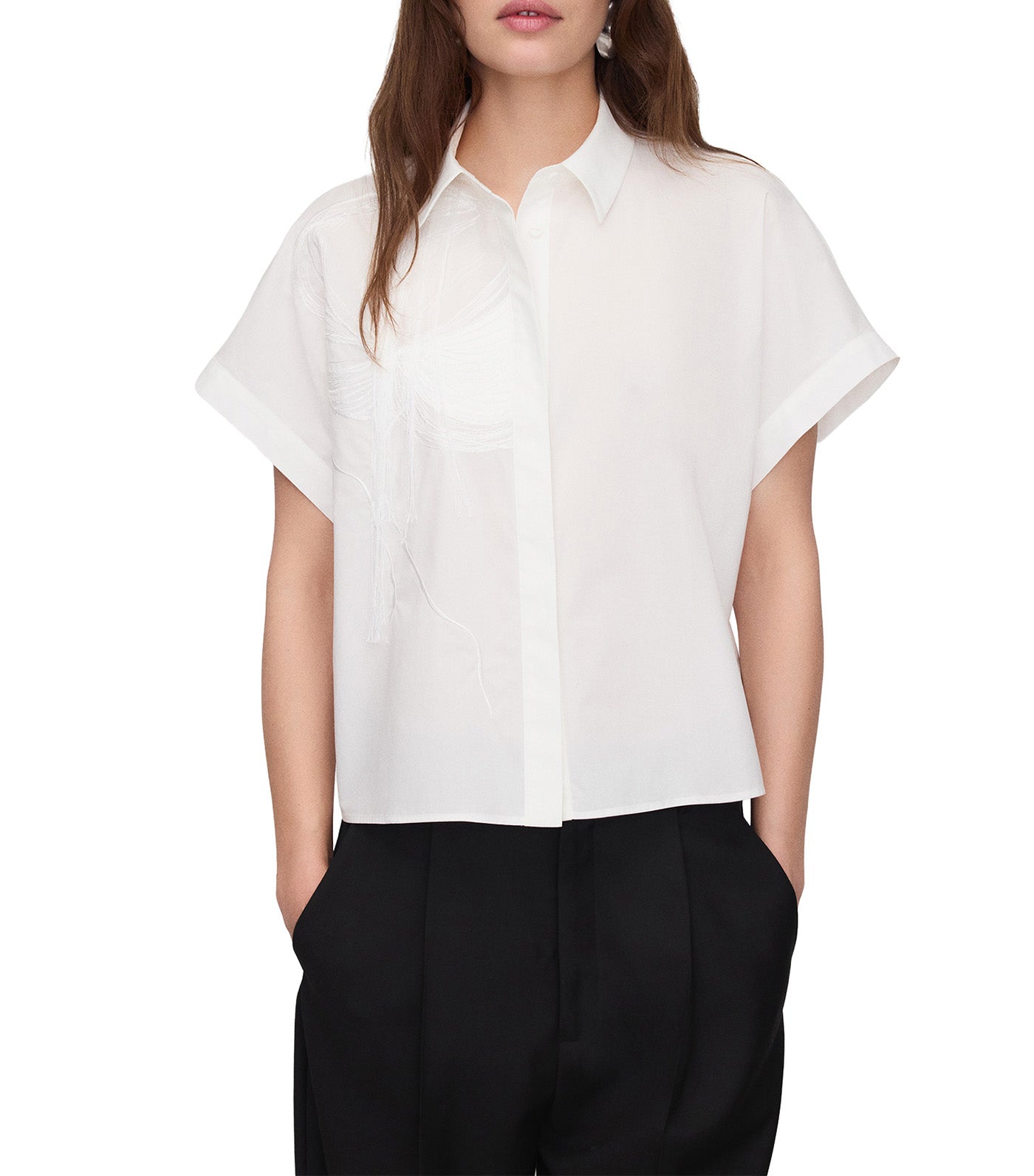 Cotton Embroidered Short Shirt White 