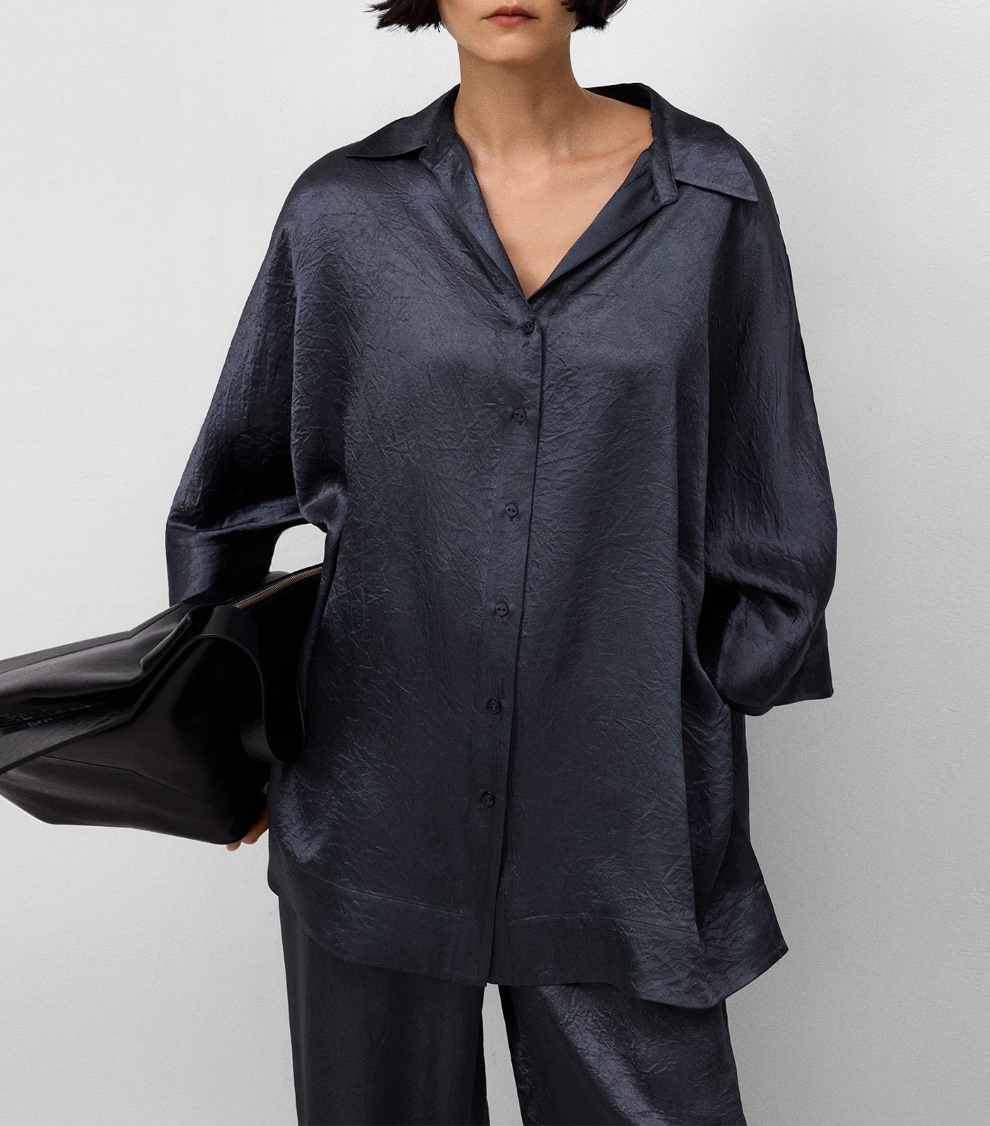 Acetate Satin Oversize Shirt Dark Gray