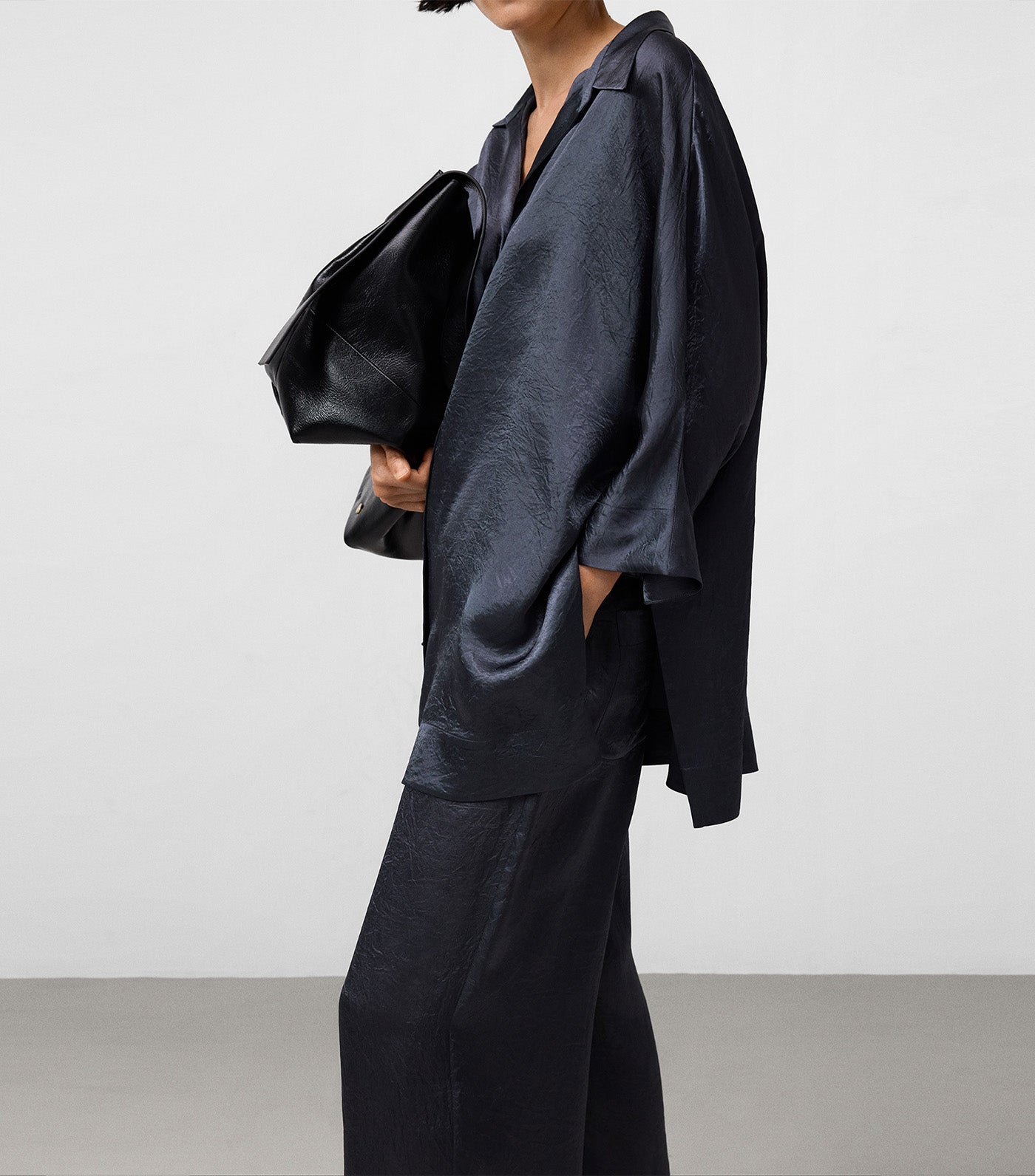 Acetate Satin Oversize Shirt Dark Gray