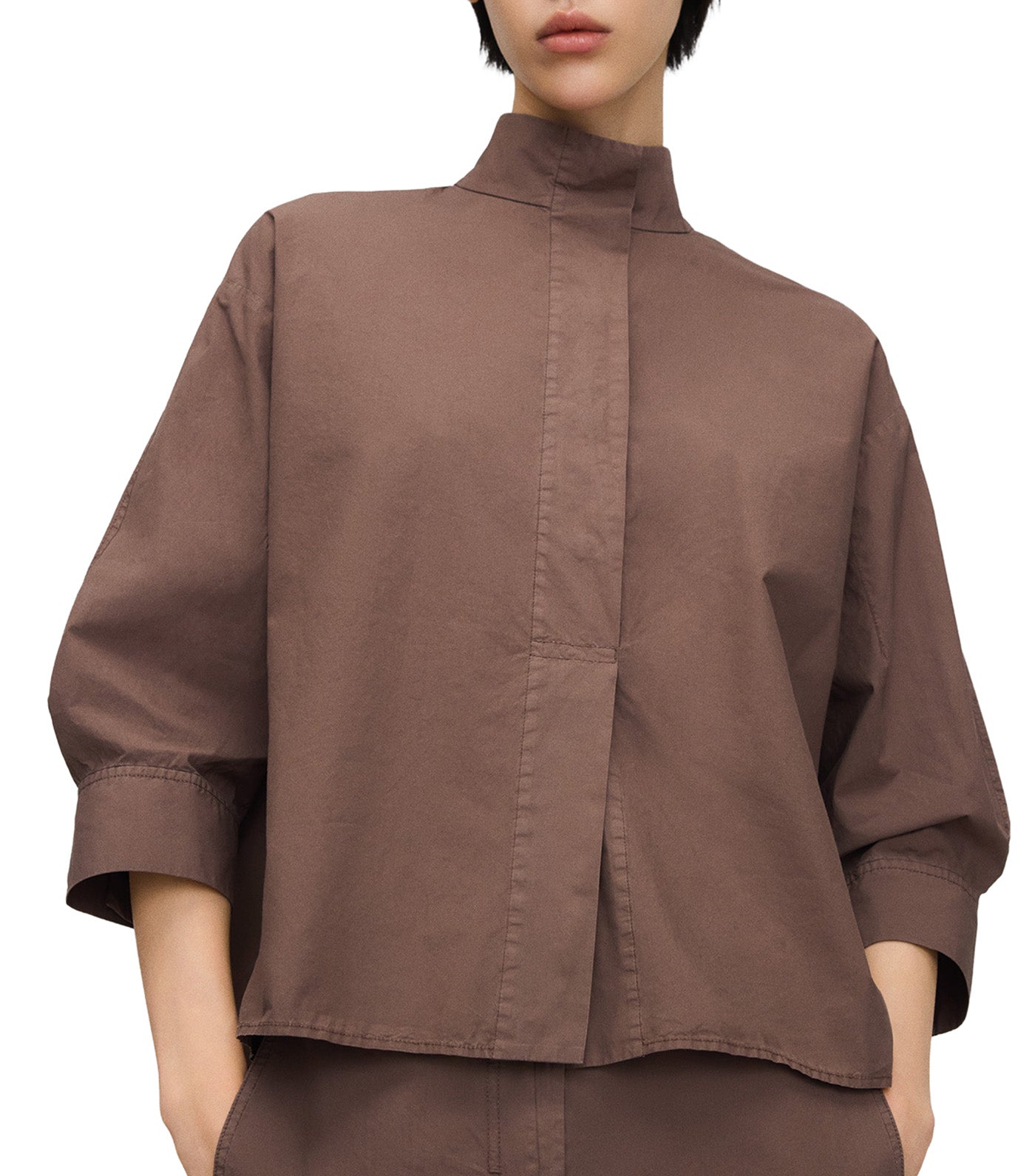 Organic Cotton Funnel Neck Shirt Brown