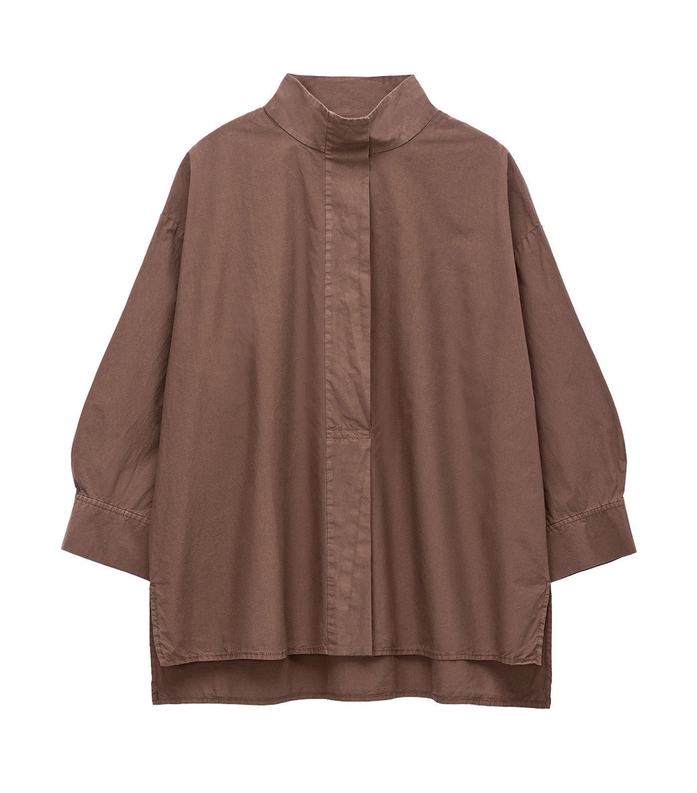 Organic Cotton Funnel Neck Shirt Brown