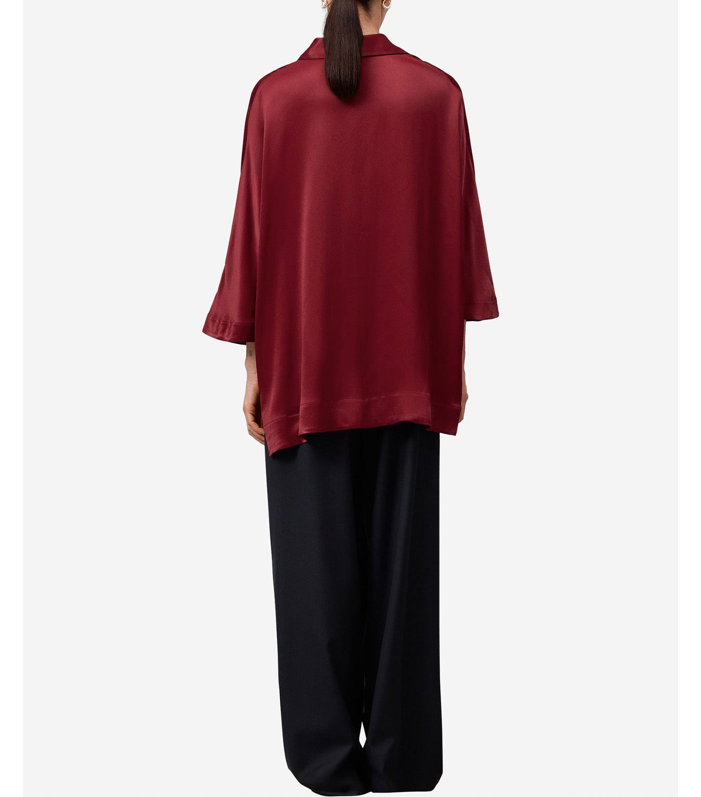Adolfo Dominguez Viscose Oversized Satin Shirt Dark Red 