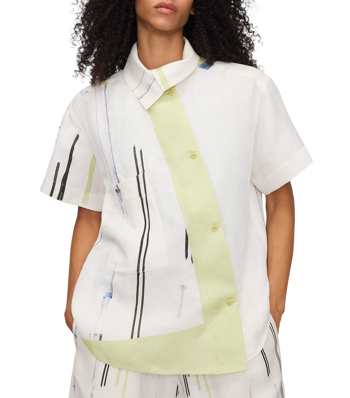 Printed Asymmetric Oversize Shirt Multicolor 