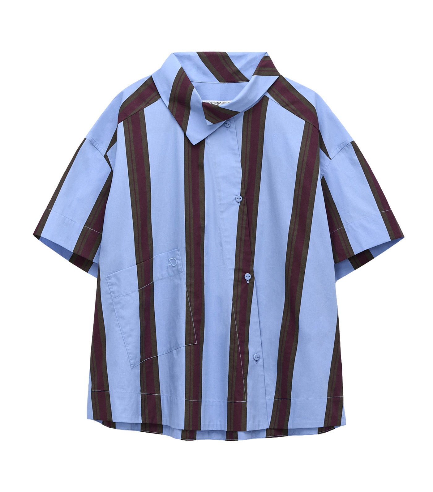 Cotton Striped Asymmetric Crop Shirt Blue Stripe