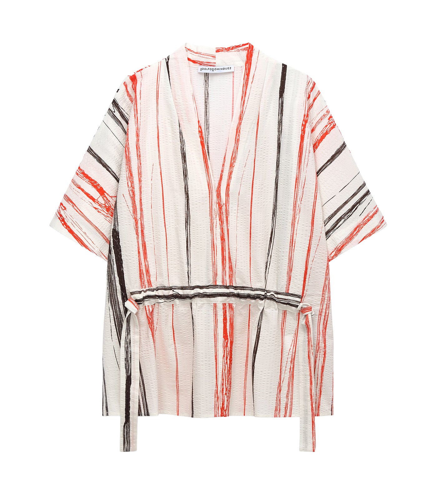 Irregular Striped Seersucker Top Black/Orange Stripes