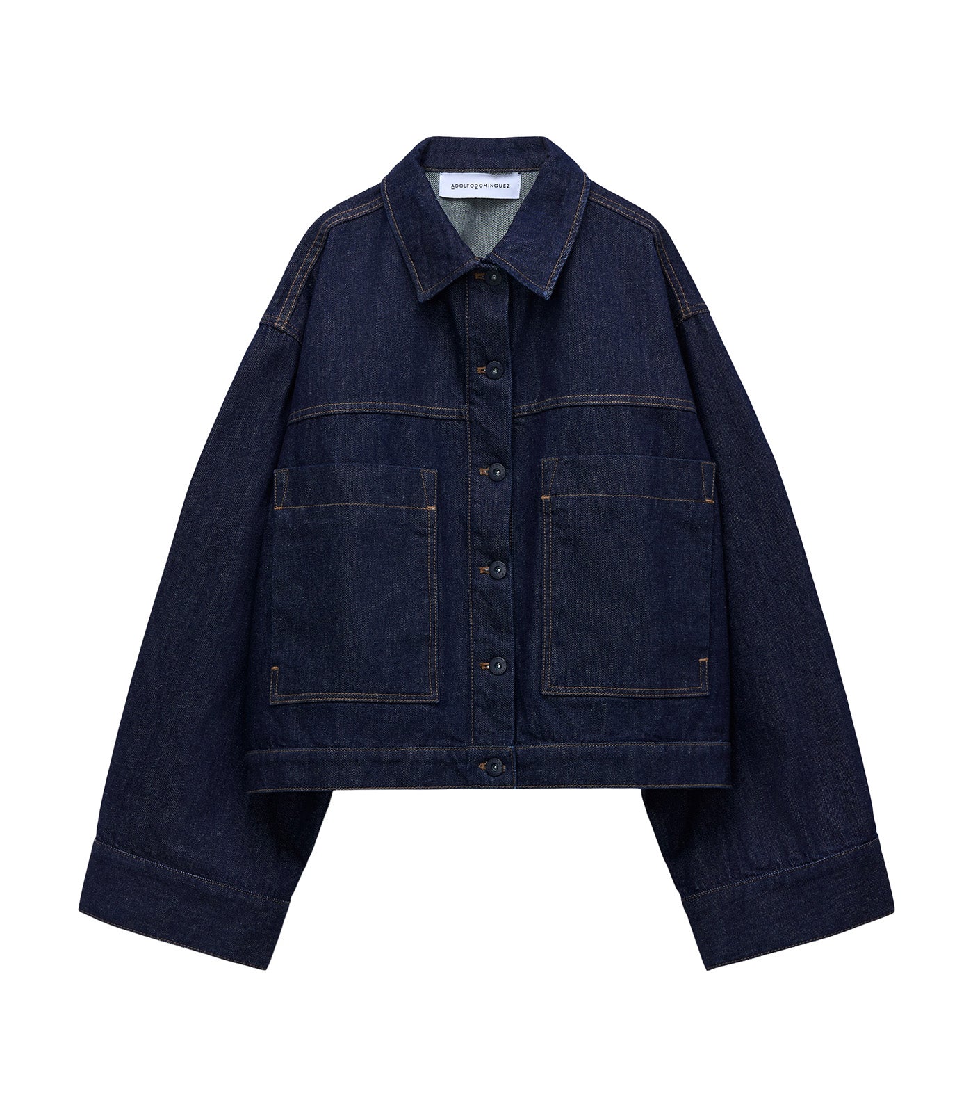 Cotton Denim Boxy Jacket Navy Blue