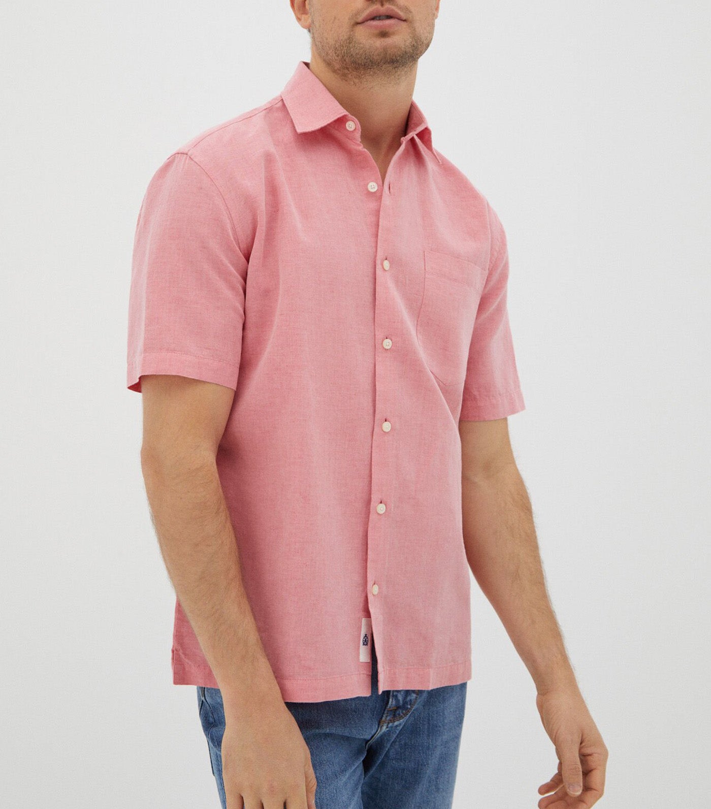 Plain Short Sleeve Linen Shirt Red