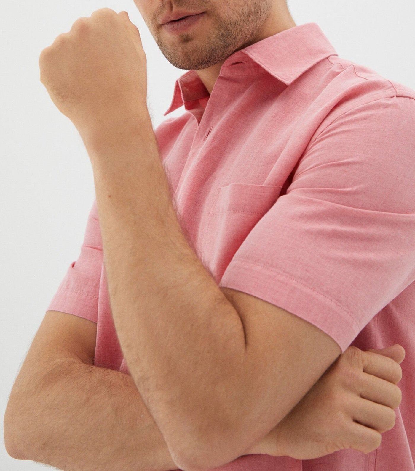 Plain Short Sleeve Linen Shirt Red