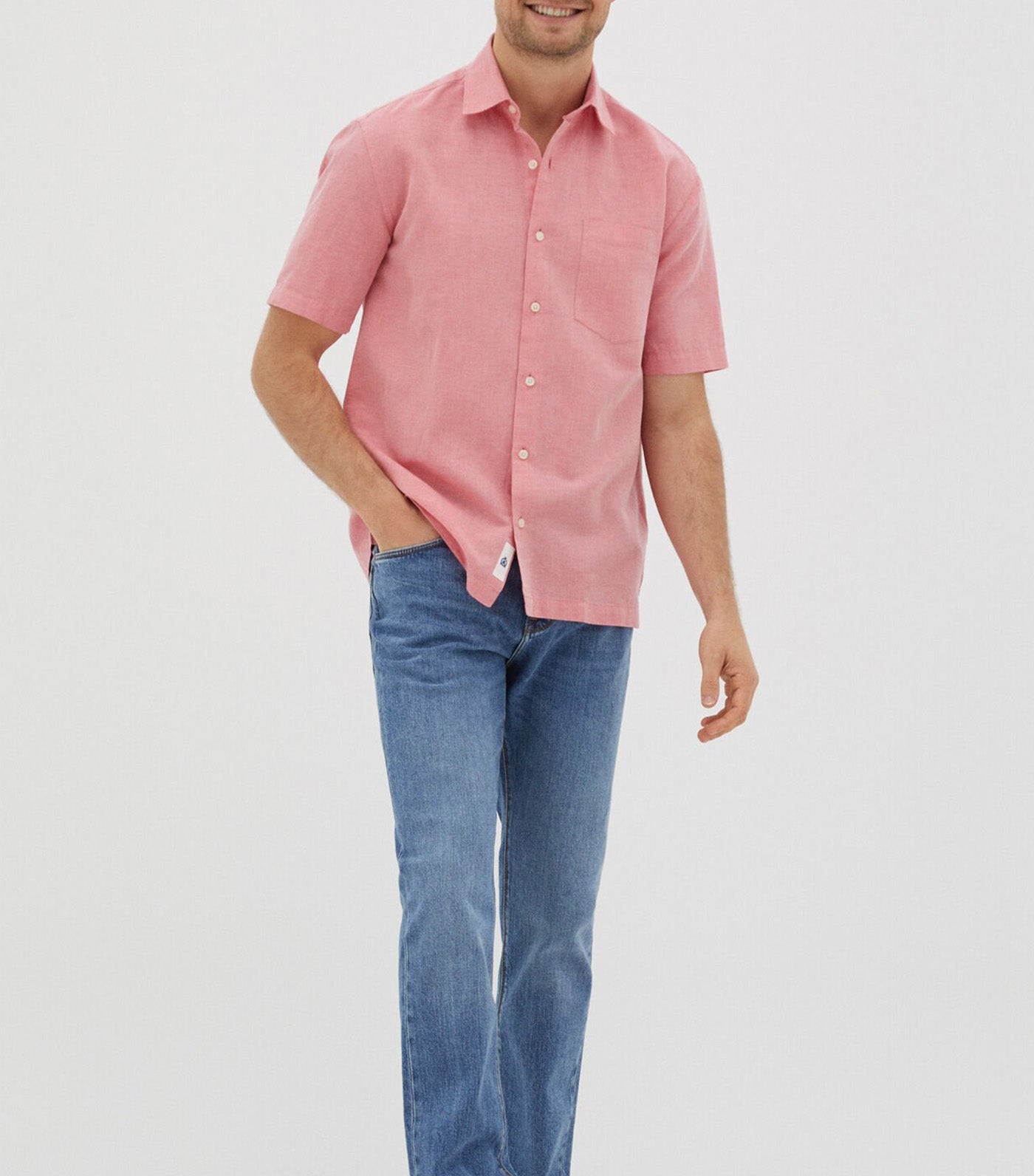 Plain Short Sleeve Linen Shirt Red