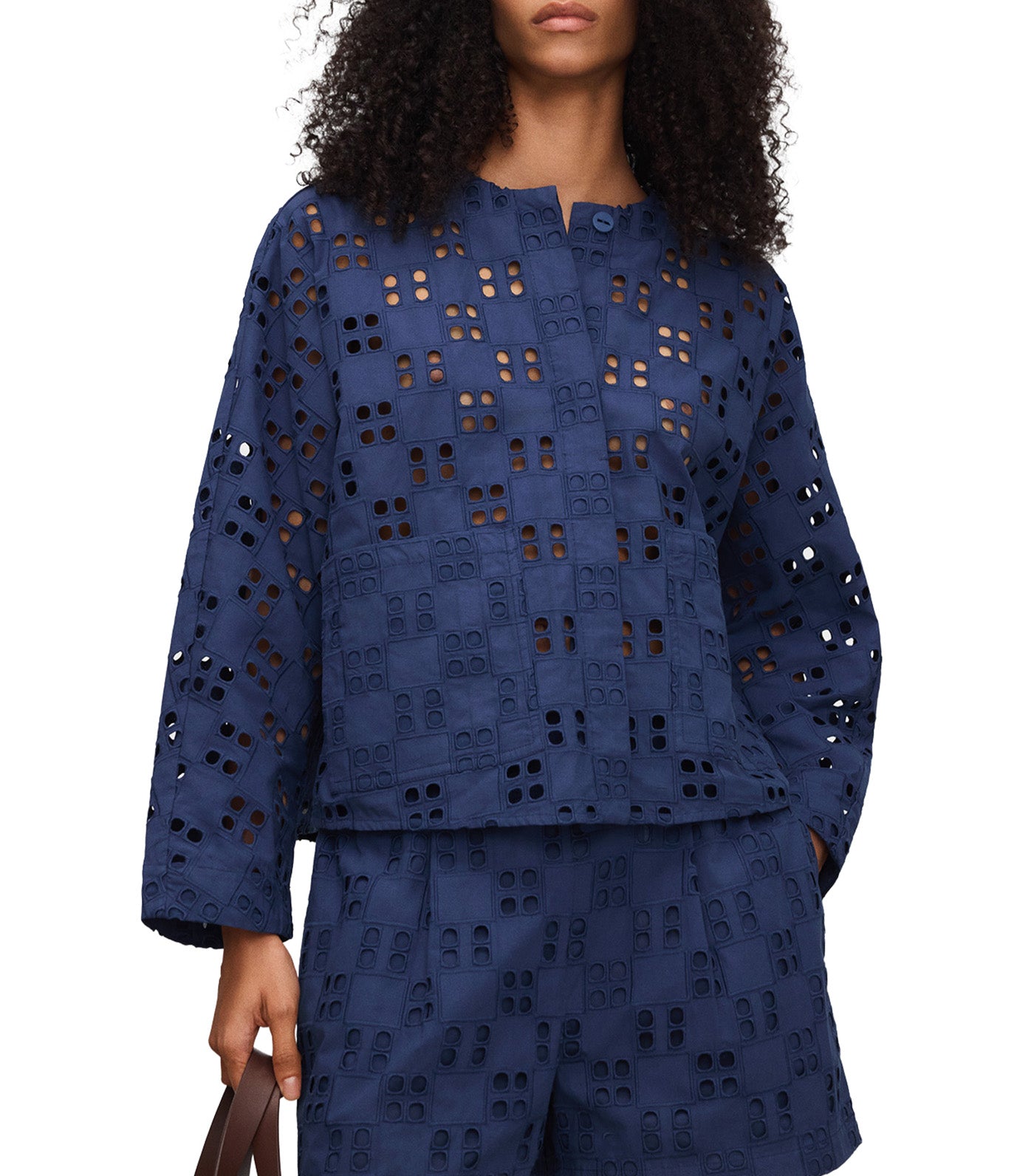 Poplin Jacket With English Embroidery Blue 