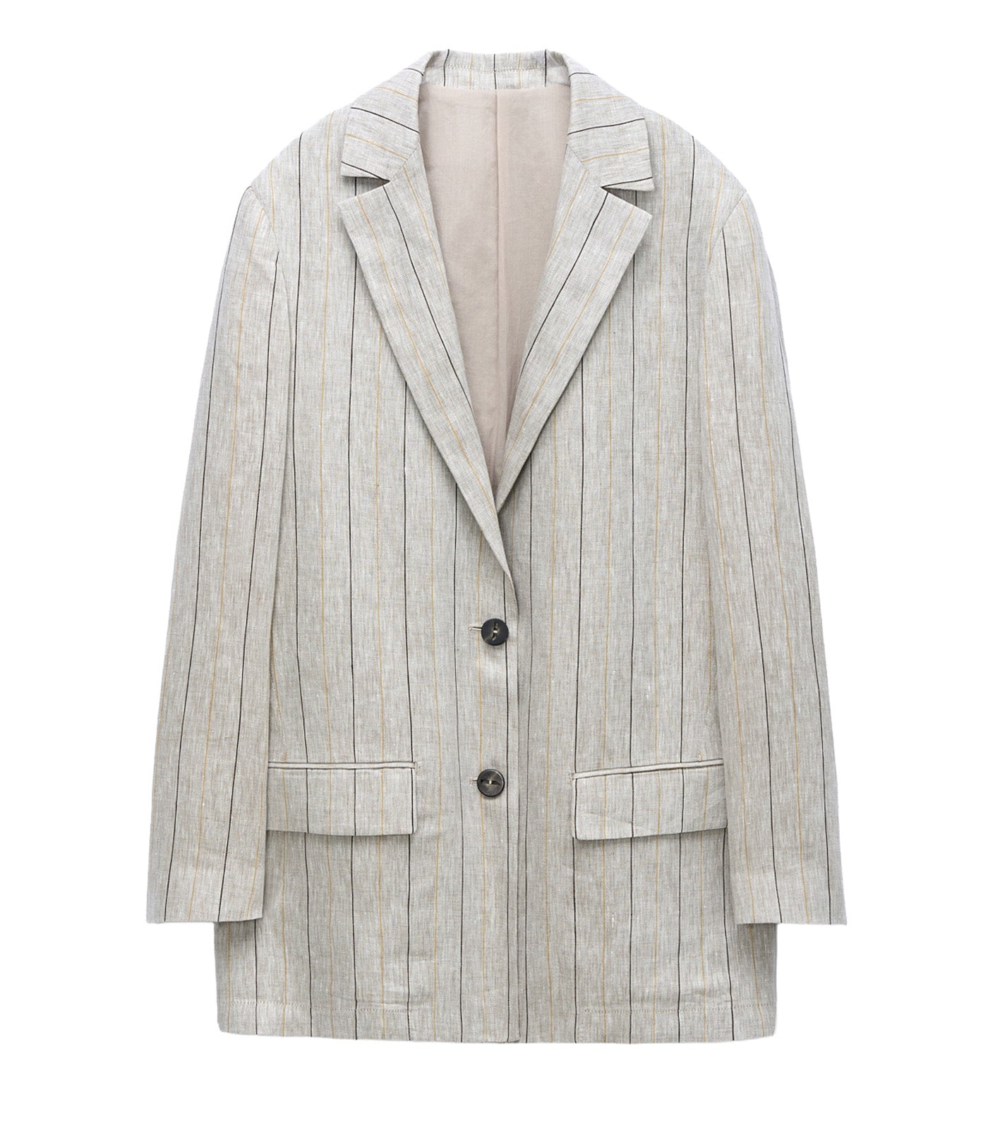European Linen Striped Straight Blazer Brown Stripe