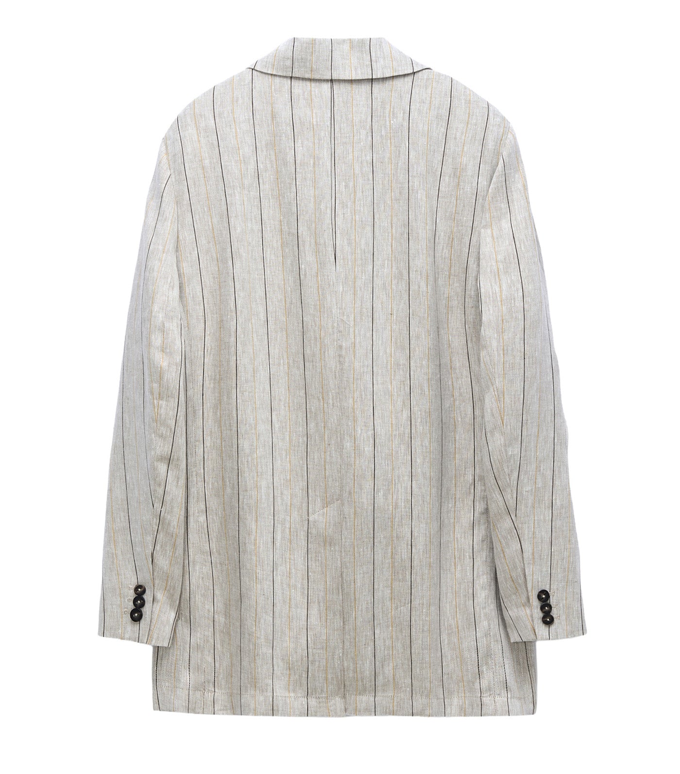 European Linen Striped Straight Blazer Brown Stripe