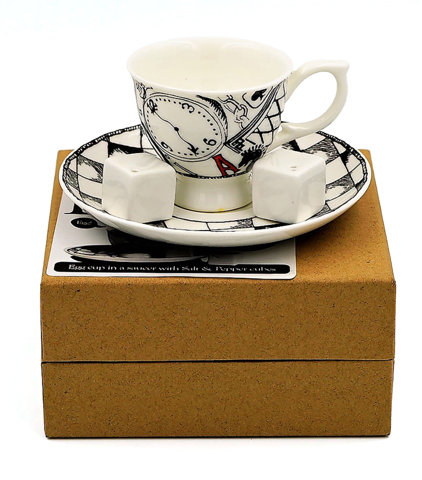 Espresso Egg Cup with Salt and Pepper Cubes - Alice in Wonderland