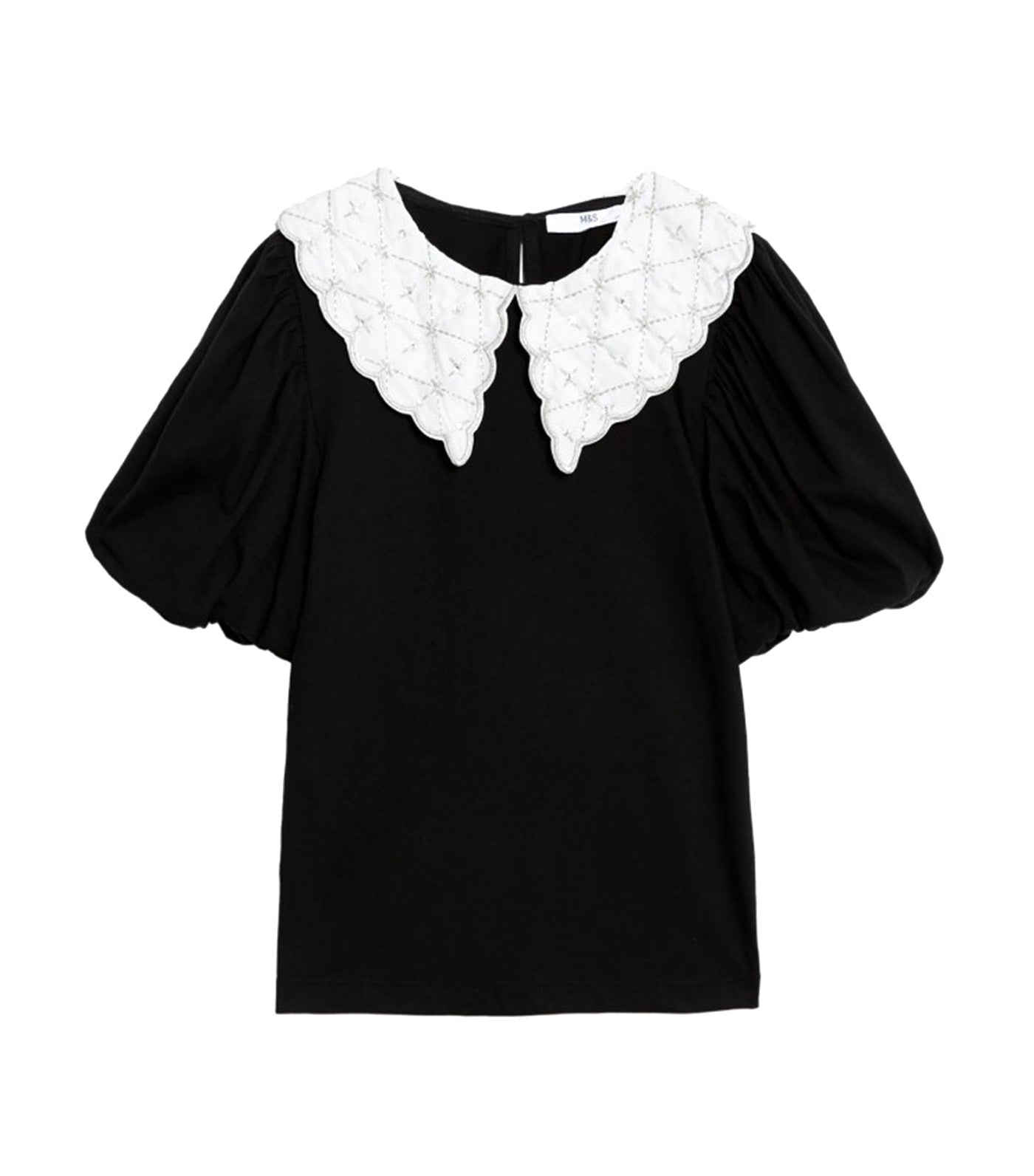 Pure Cotton Embellished Collar Top Black